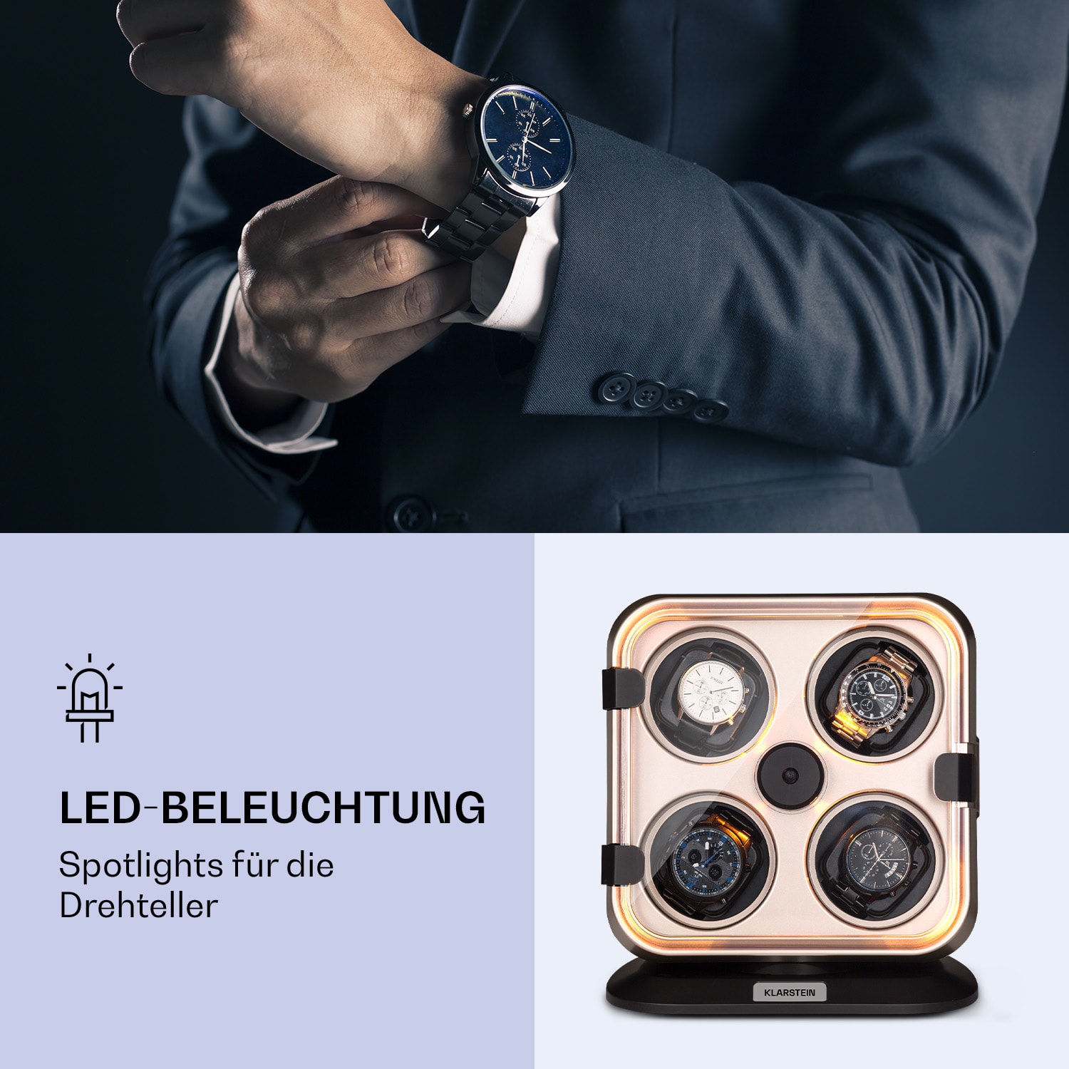 Clover Uhrenbeweger 4 Uhren 3 Rotationen 4 Geschwindigkeiten LED 