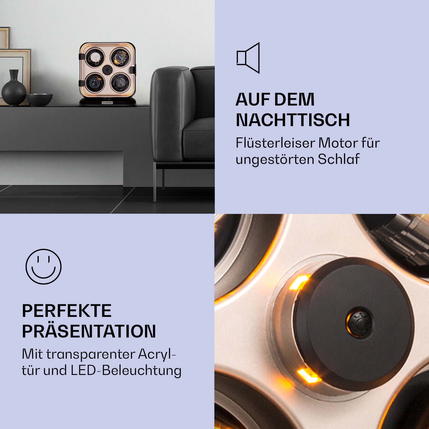 Clover Uhrenbeweger 4 Uhren 3 Rotationen 4 Geschwindigkeiten LED 