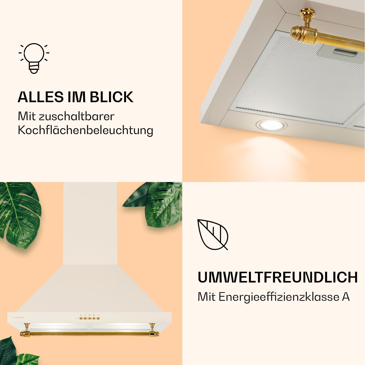 Montblanc 60 Dunstabzugshaube 610m³/h 165W 2x1,5W LED Reling  Vintage-Creme