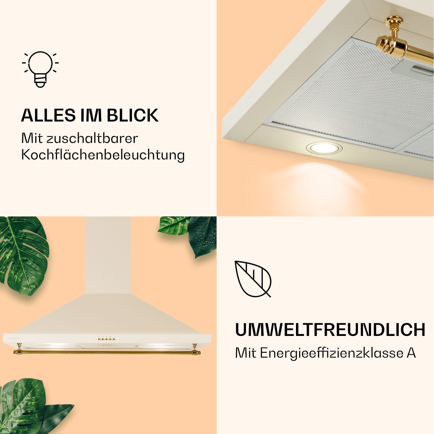Montblanc 90 Dunstabzugshaube 610m³/h 165W 2x1,5W LED Reling  Vintage-Creme