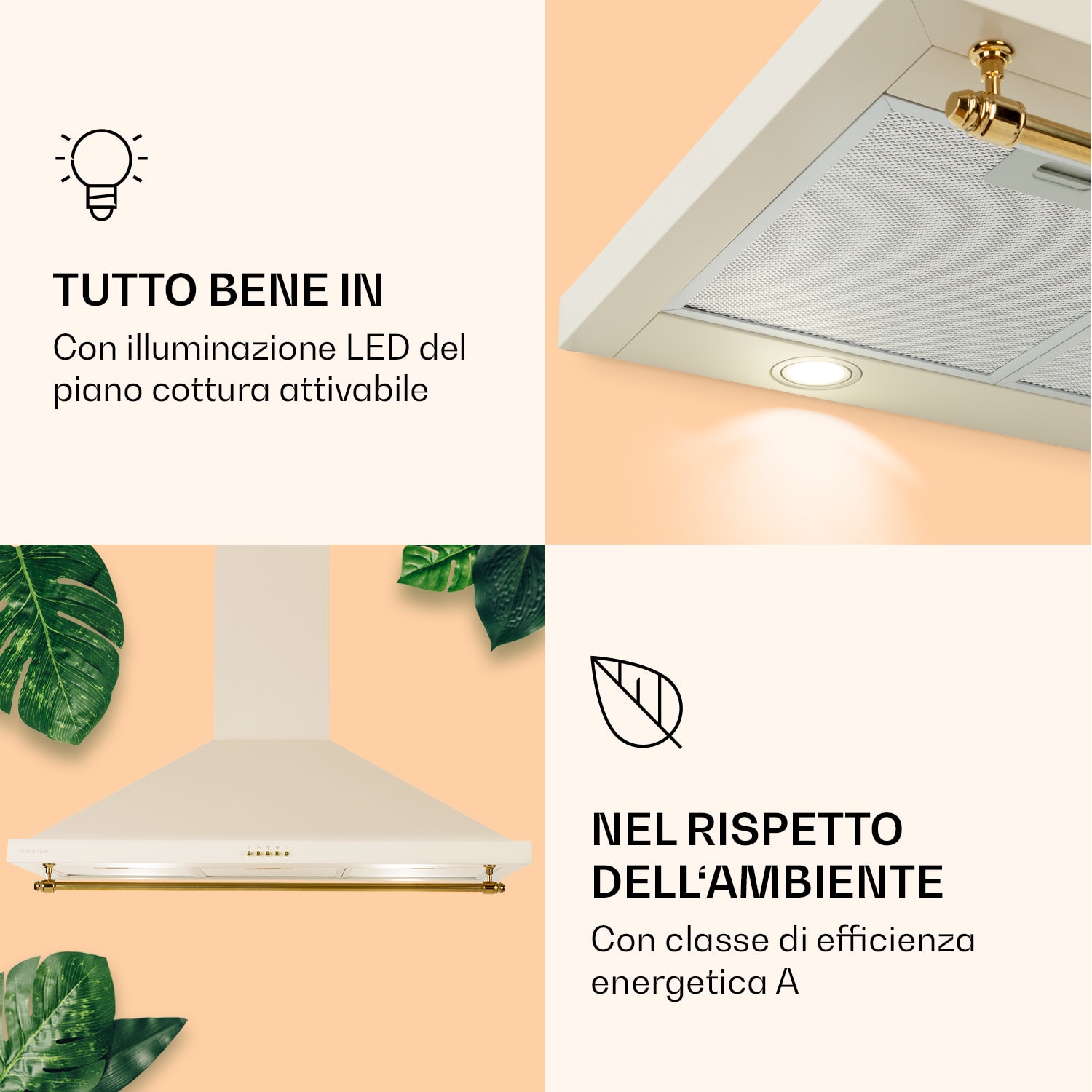 Montblanc 90 - Cappa aspirante, 610 m³/h, 165 W, 2 x 1,5 W, LED, barra per utensili  