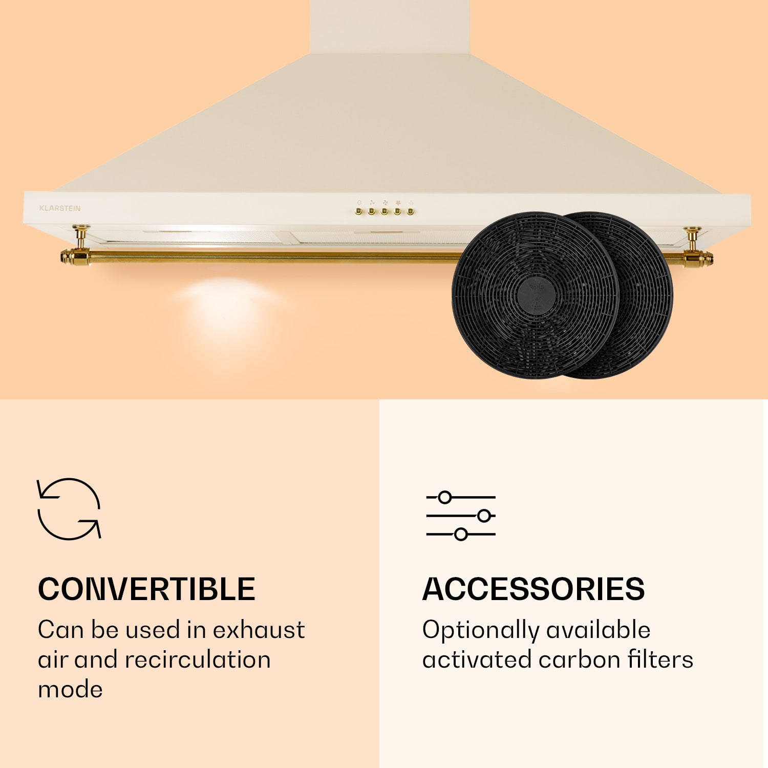 Montblanc 90, napa, 610 m³/h. 165 W, 2 x 1,5 W, LED, letev Vintage kremna