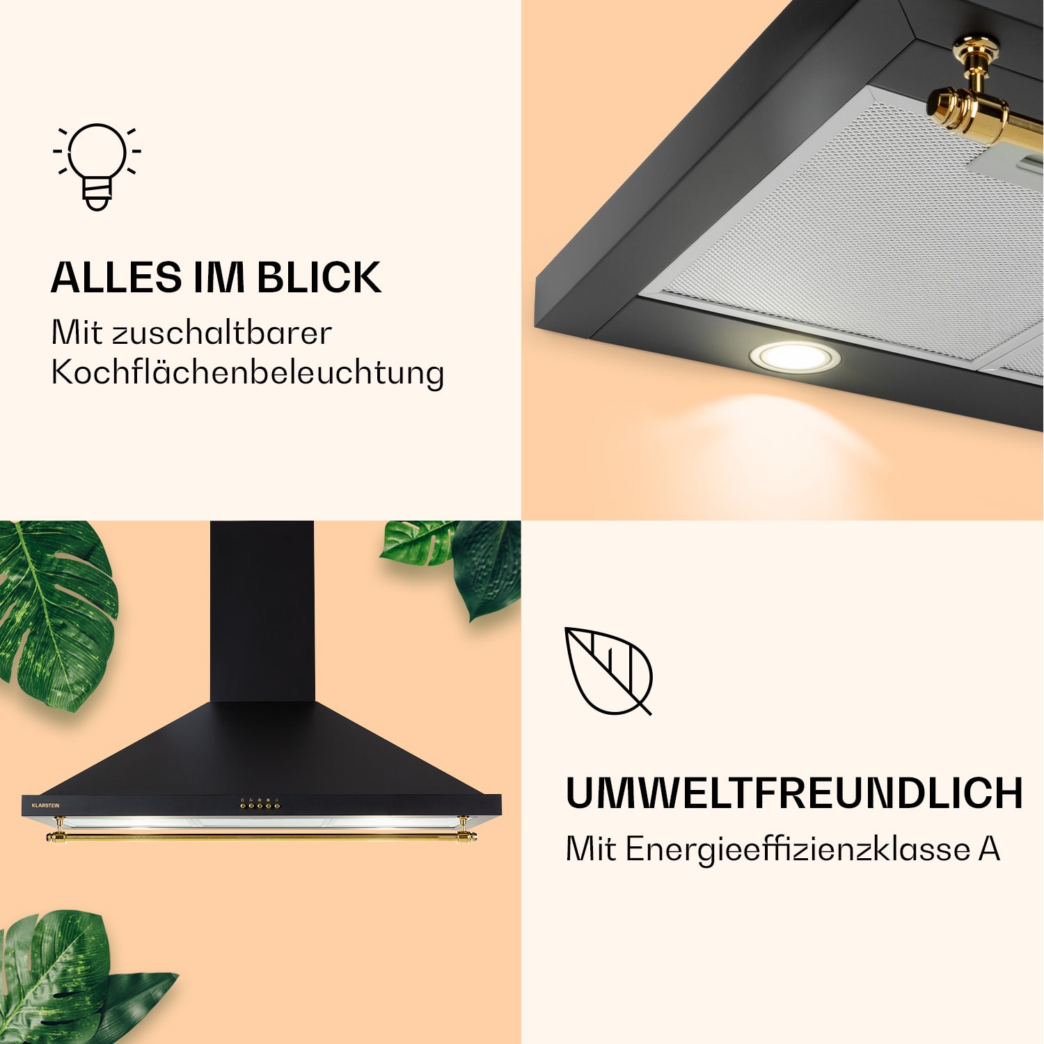 Montblanc 90 Hotte aspirante 610 m³/h 165 W 2 x 1,5 W LED rampe  Noir