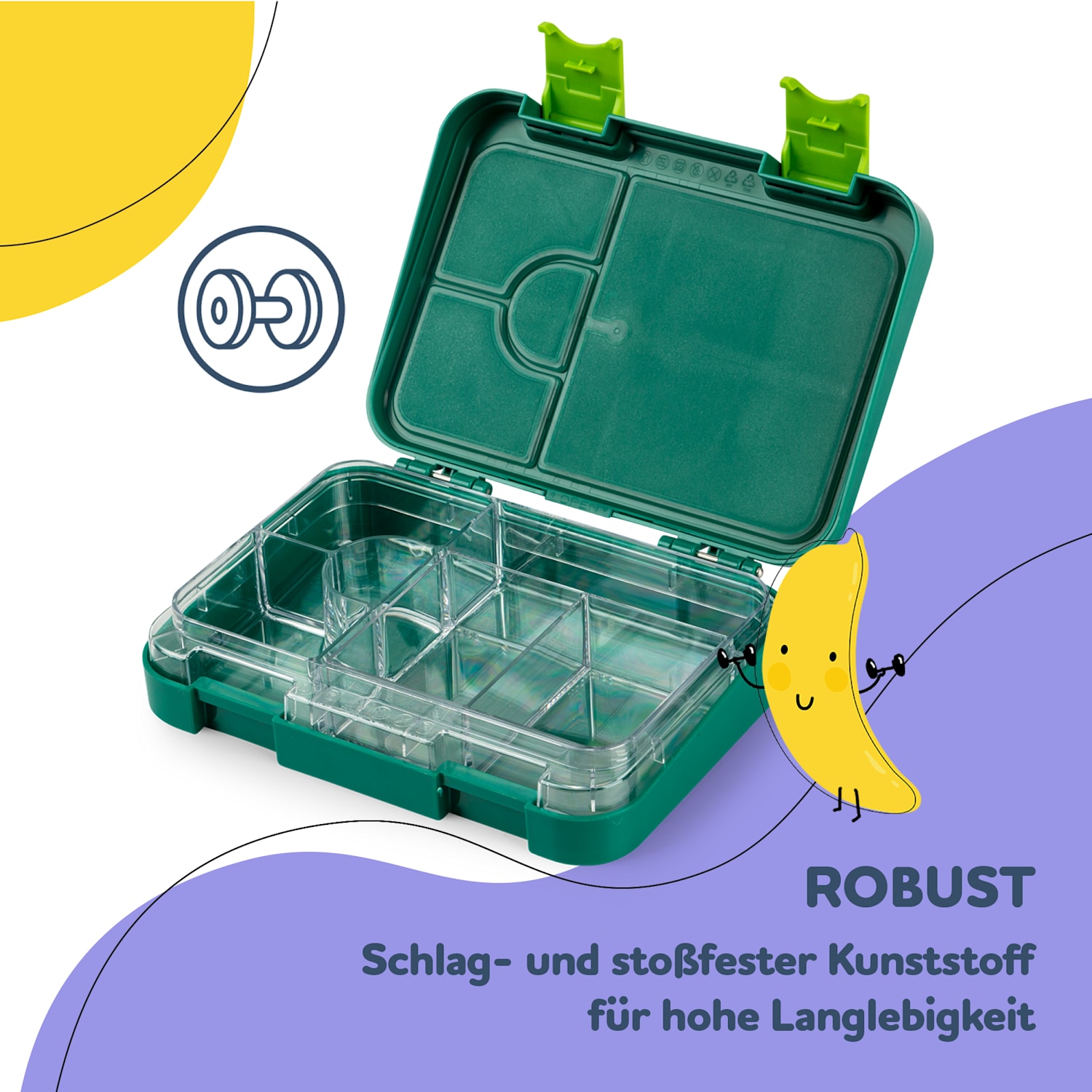 junior Lunchbox 6 Fächer 21,3 x 15 x 4,5 cm  BPA-frei Golfgrün