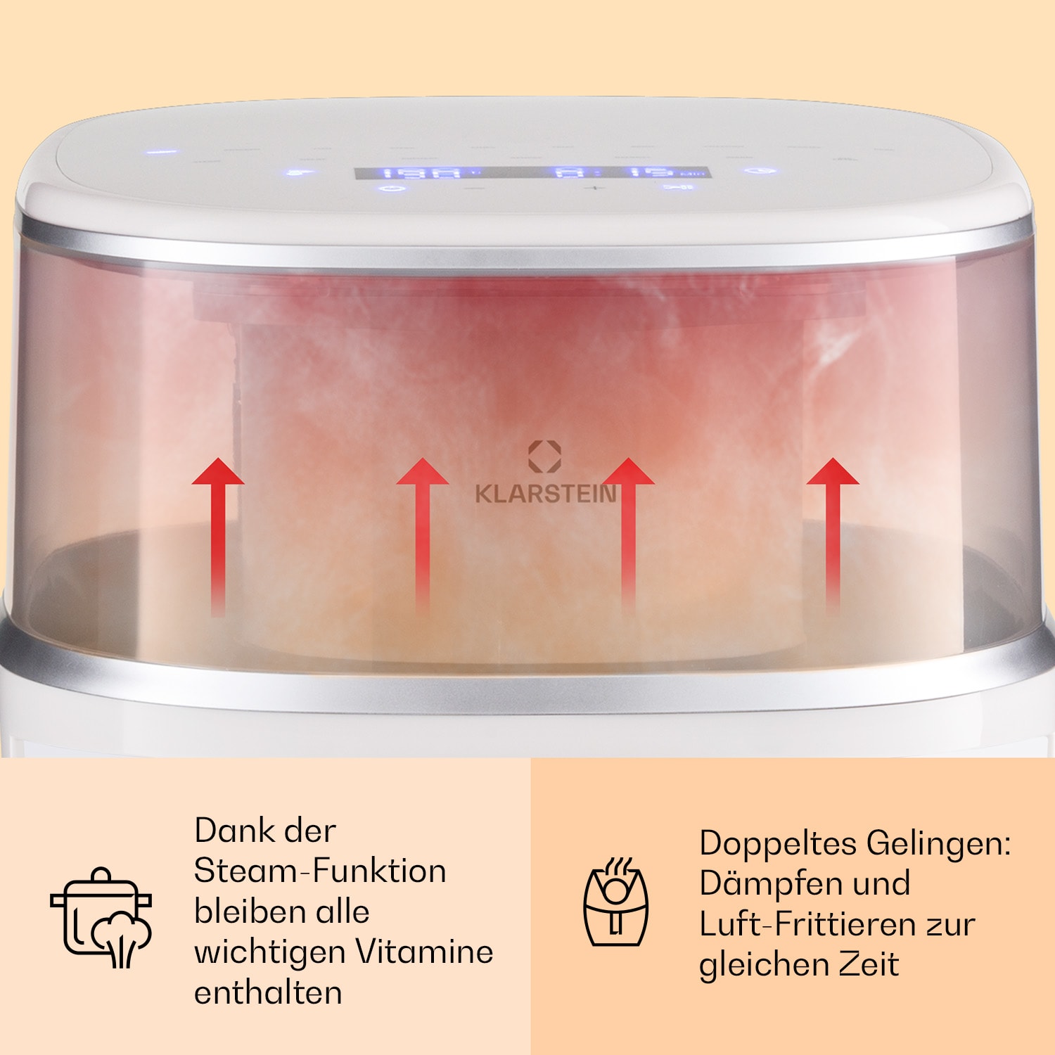 Air Bloom Heißluftfritteuse Dampffunktion 1500W 7,5 Liter 16 Programme 