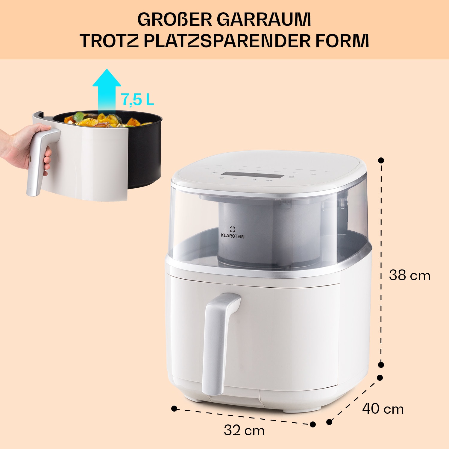 Air Bloom Heißluftfritteuse Dampffunktion 1500W 7,5 Liter 16 Programme 