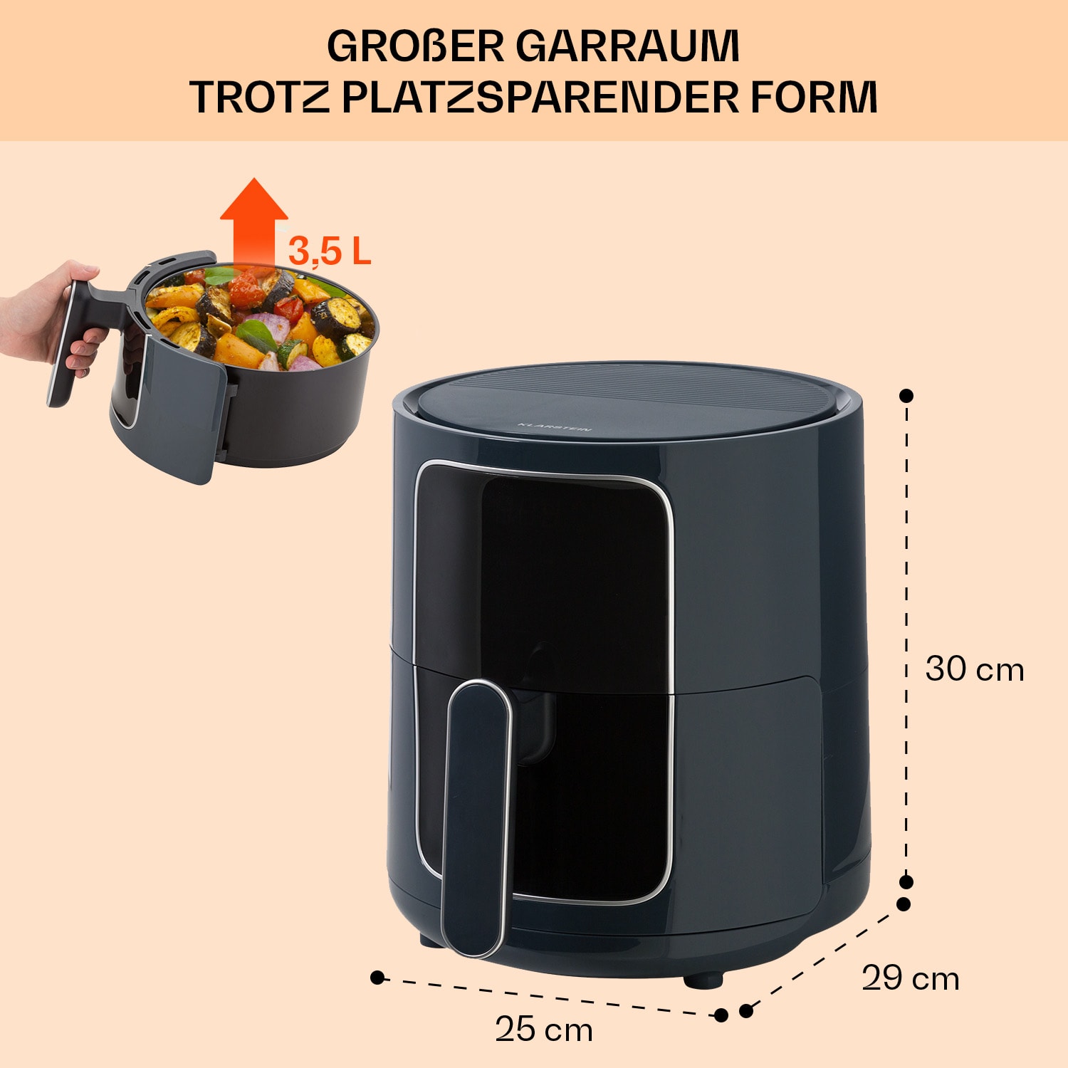 Crisp-Pro - Friggitrice ad aria calda, air fryer, 1400 W, 3,5 litri, 8 programmi, timer, acciaio inox Antracite