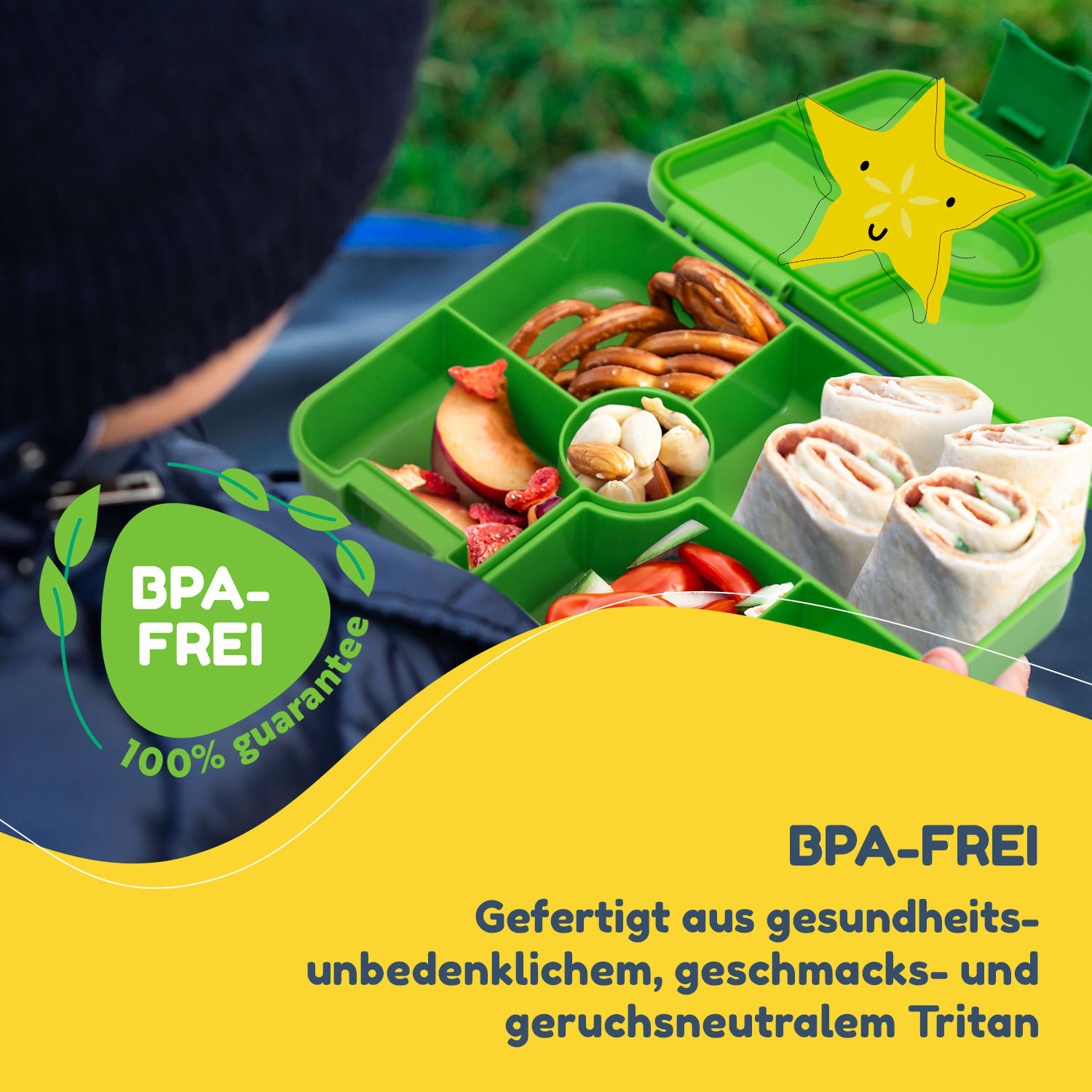 schmatzfatz by Klarstein Lite Lunchbox 6 Fächer 20,8x4,5x15 cm BPA-frei Tritan Limettengrün