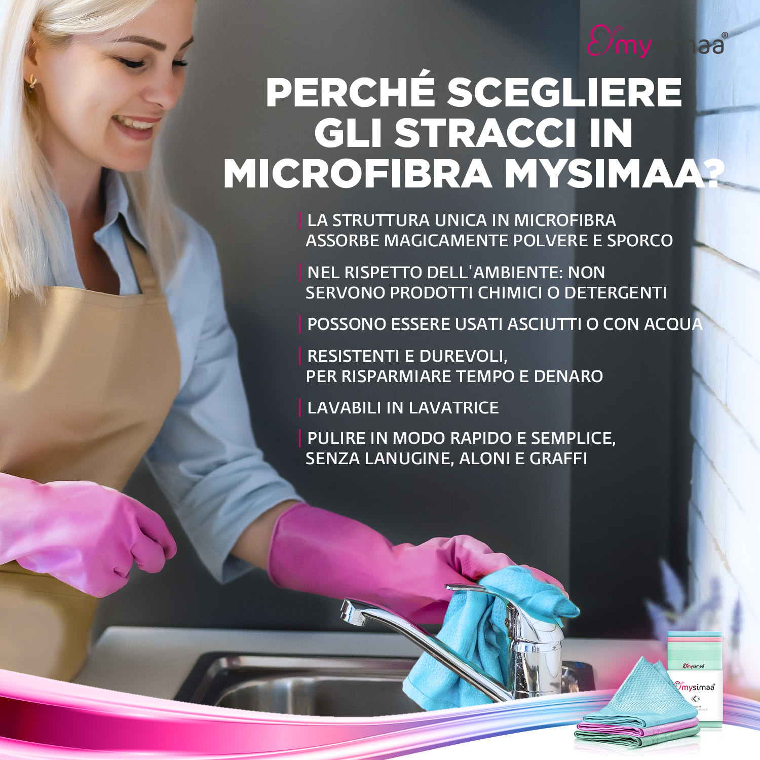 Professional Cleaning Cloths, pacco classico, panni per la pulizia, in microfibra, 60x40 cm Multi