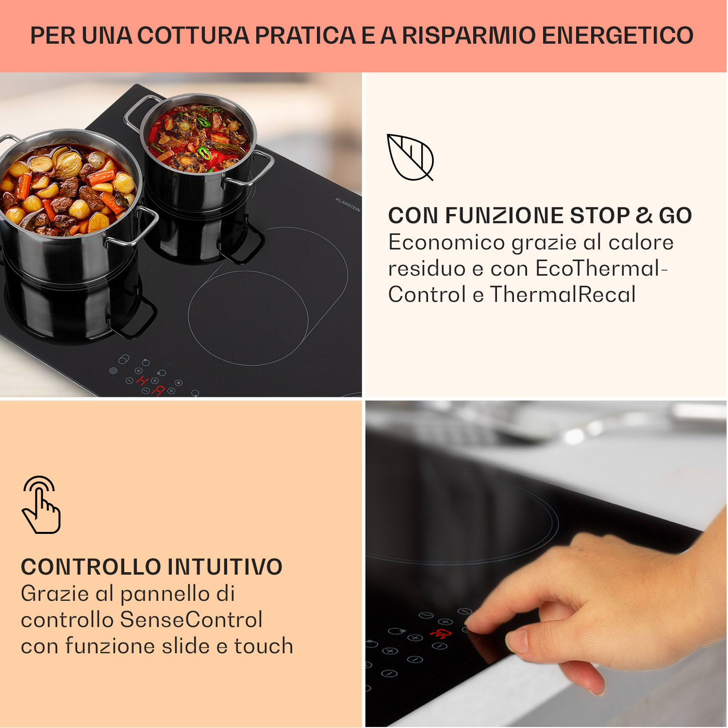 Virtuosa 5 - Piano cottura da incasso, 5 zone, 8500 W, vetroceramica 75 cm | Ovale/Triplo | Senza cornice