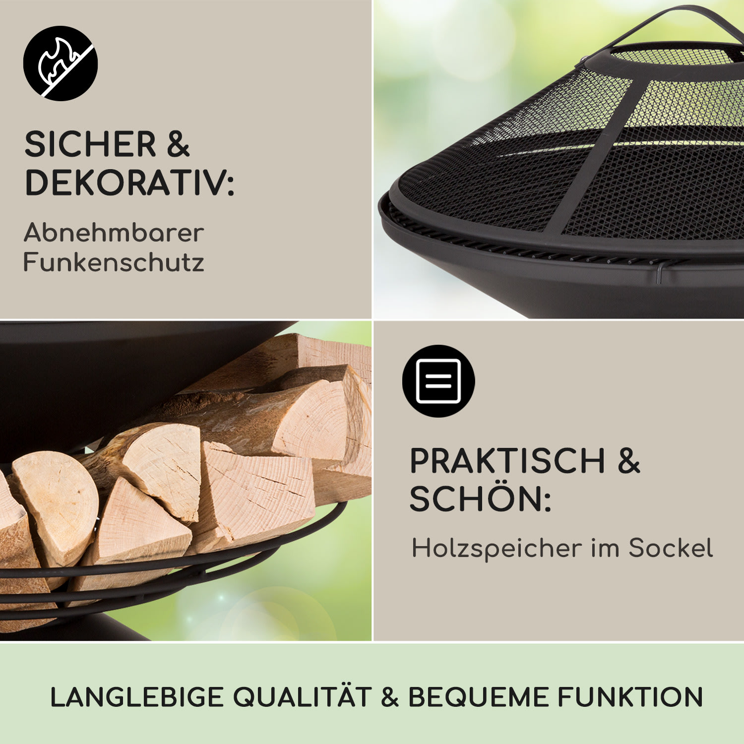 Aguilera Feuerschale mit Grill Ø 65 cm Holzlager Stahl  Schwarz