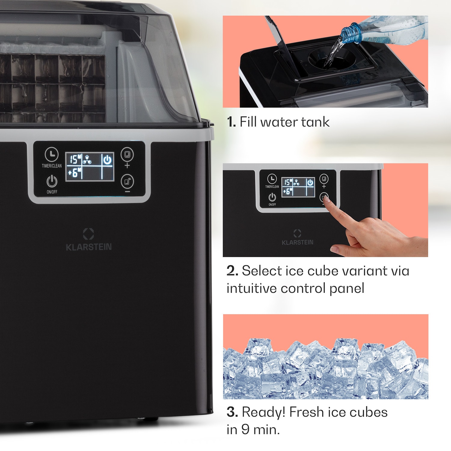 Chios ice cube maker 20 kg/24 h Auto-Clean 3.2-litre water tank Black