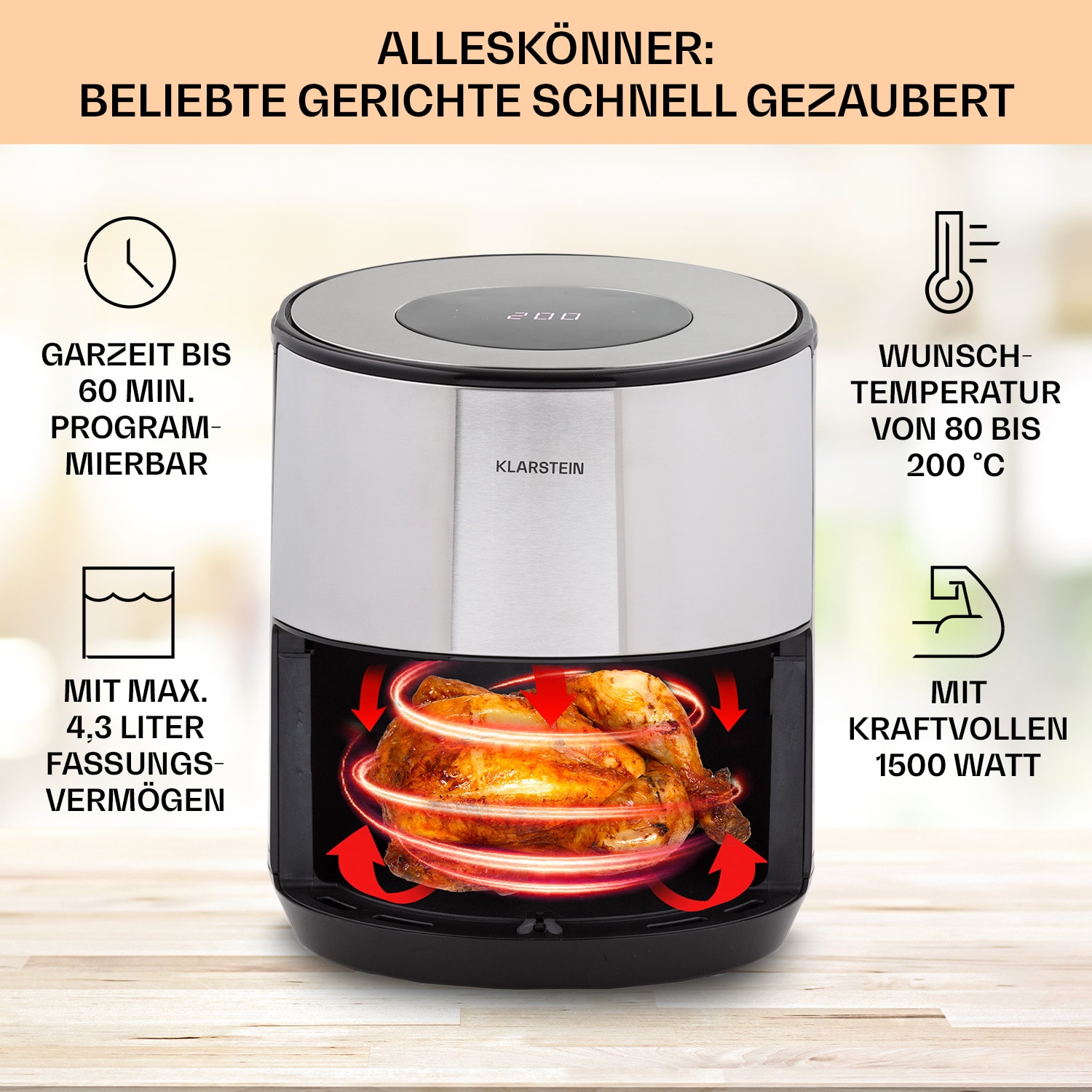 Klarstein Crisp-Pro 4,3L Air fry Stainless steel 