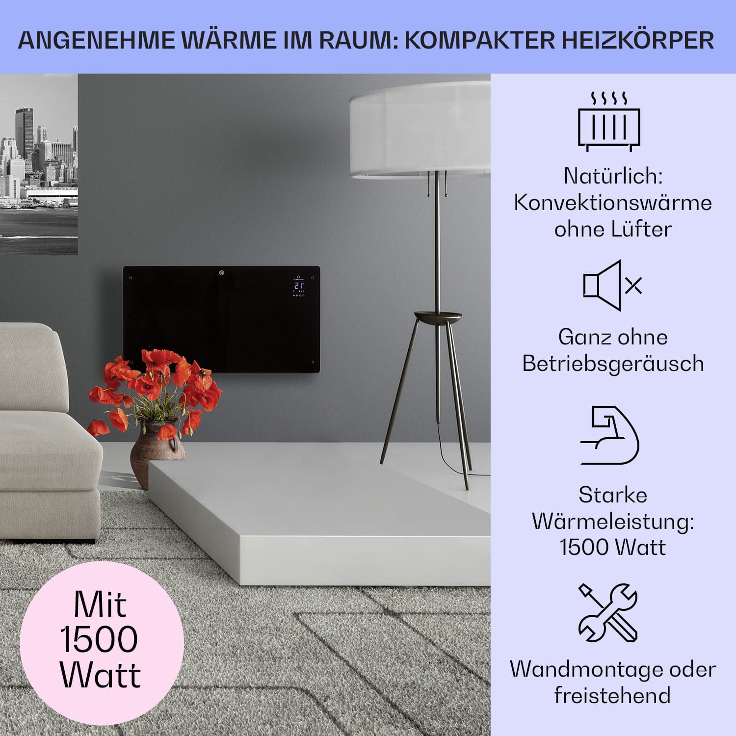 Bansin Crystal Smart Konvektions-Heizgerät 1500W 5 - 50 °C App-Steuerung 1500 W | Schwarz