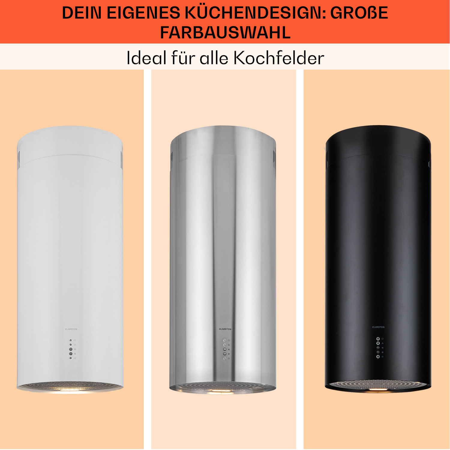 Bolea Inselabzugshaube Ø38cm Ab-/Umluft 600m³/h LED inkl. Aktivkohlefilter Weiß