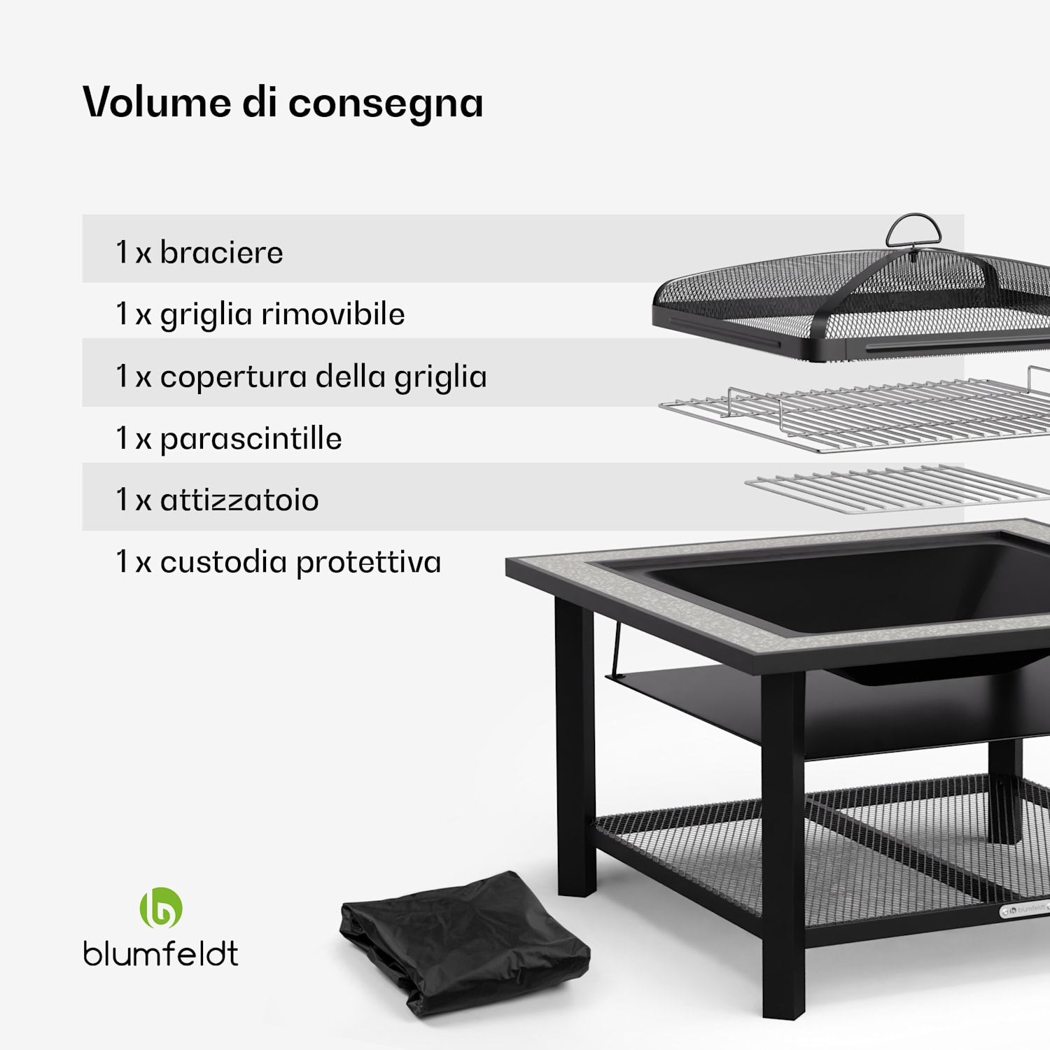 Merano Avanzato - Braciere 3 in 1 con funzione grill, utilizzabile come tavolo, 87 x 87 cm square | Grigio