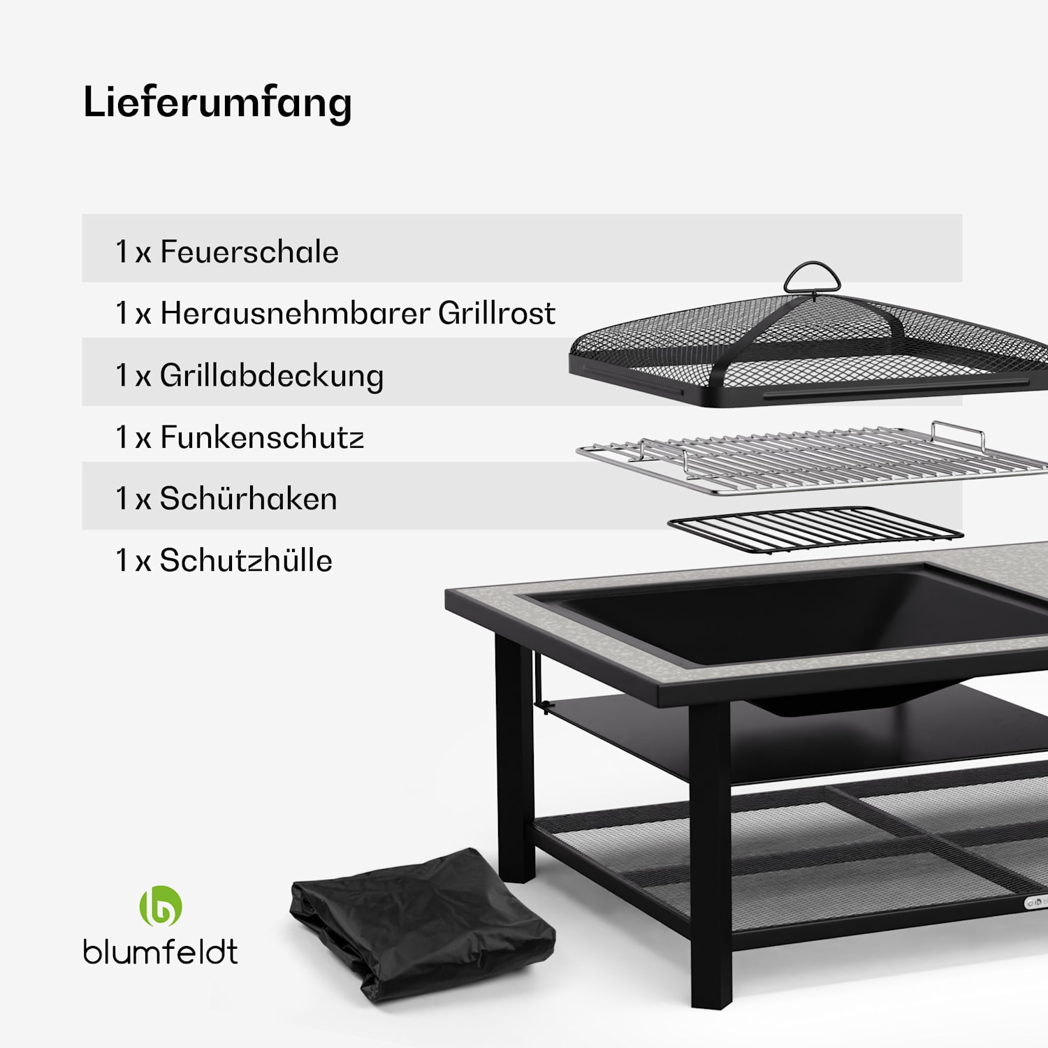 Merano Avanzato L - Braciere 3 in 1 con funzione grill, utilizzabile come tavolo, 122 x 87 cm Rettangolare | Grigio