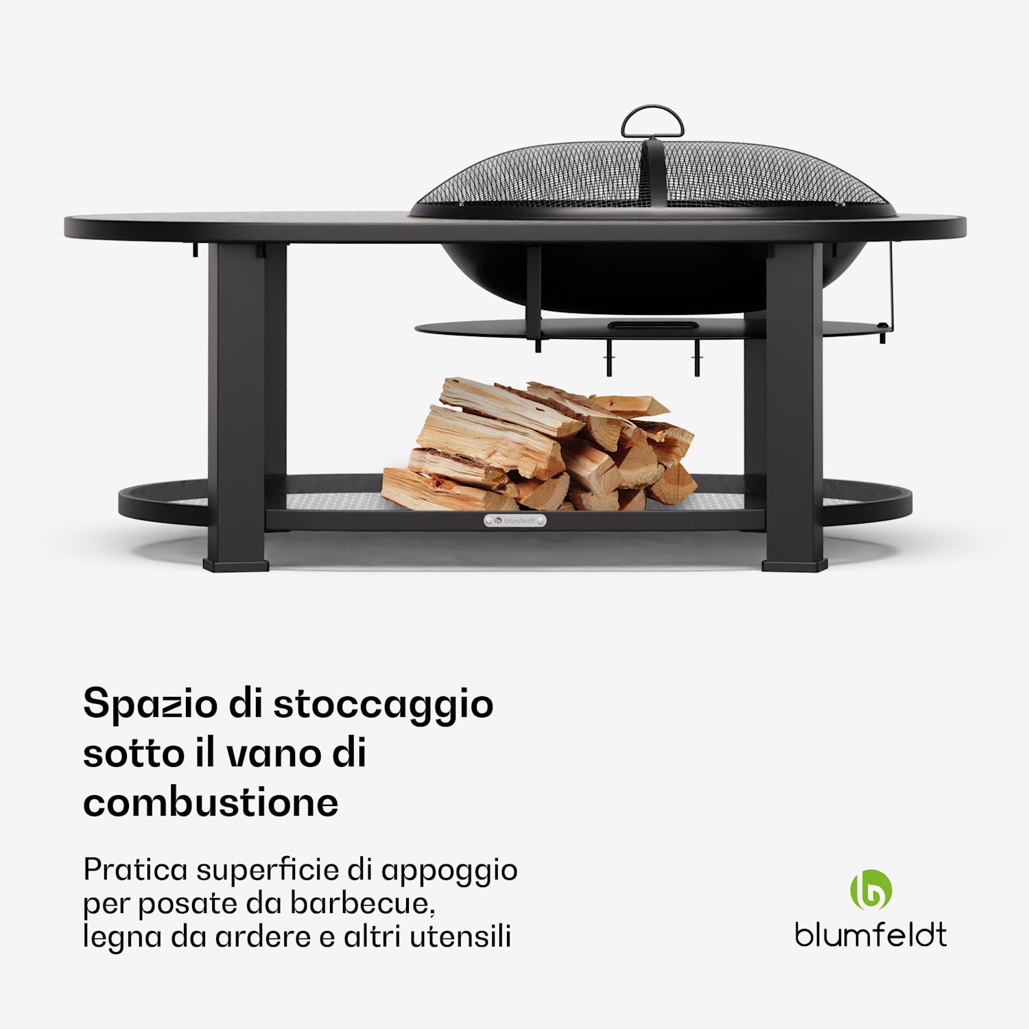 Merano Circolo L - Braciere 3 in 1 con funzione grill, utilizzabile come tavolo, 122 x 87 cm 