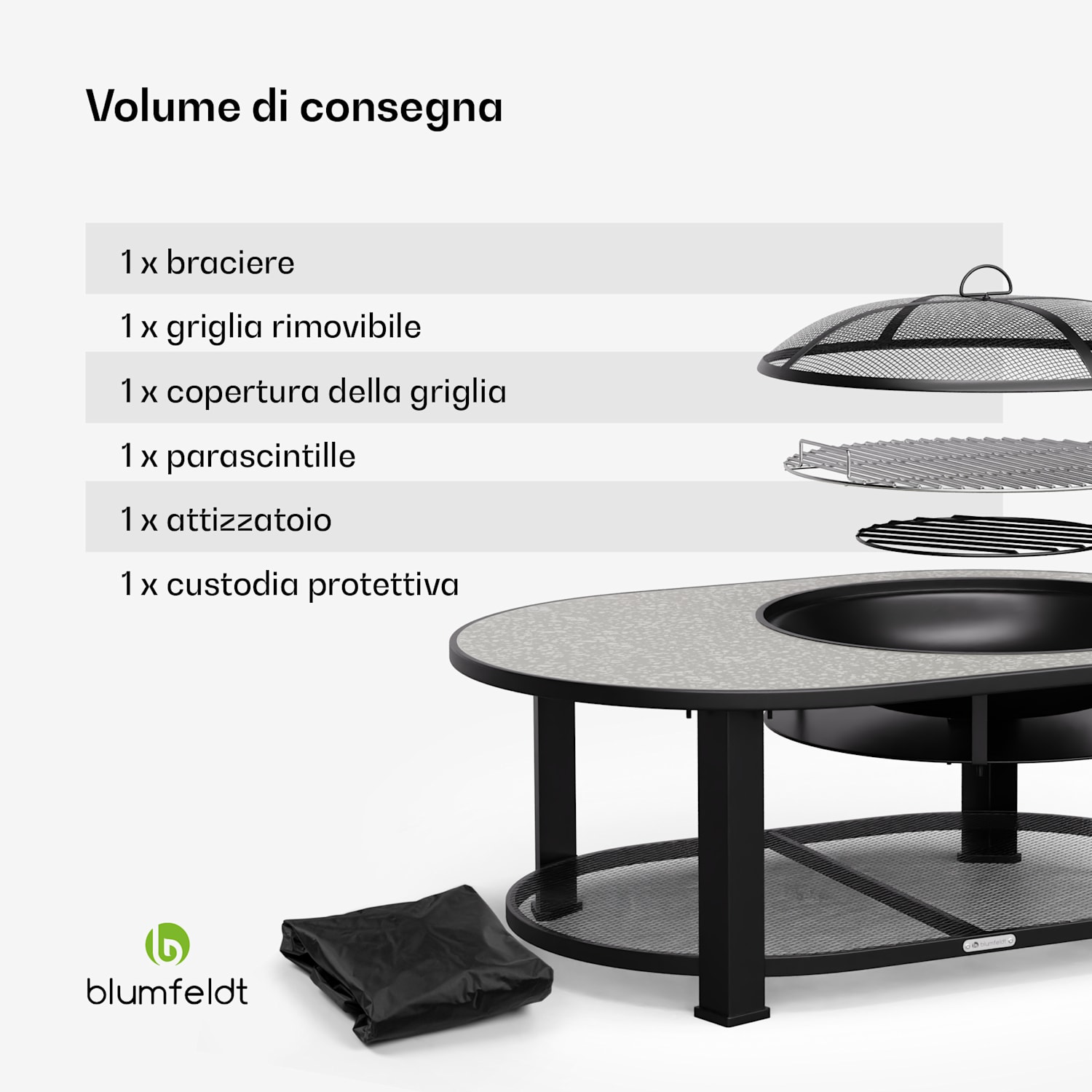 Merano Circolo L - Braciere 3 in 1 con funzione grill, utilizzabile come tavolo, 122 x 87 cm 
