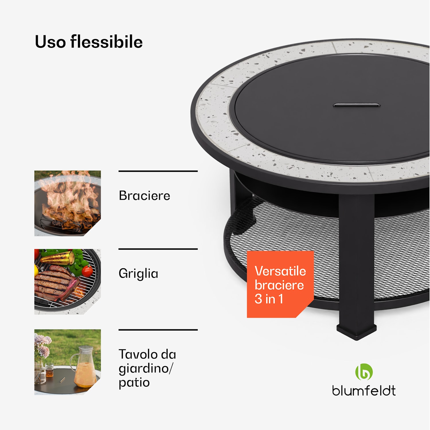 Merano Circolo - Braciere 3 in 1 con funzione grill, utilizzabile come tavolo, 87 cm di diametro round | Bianco