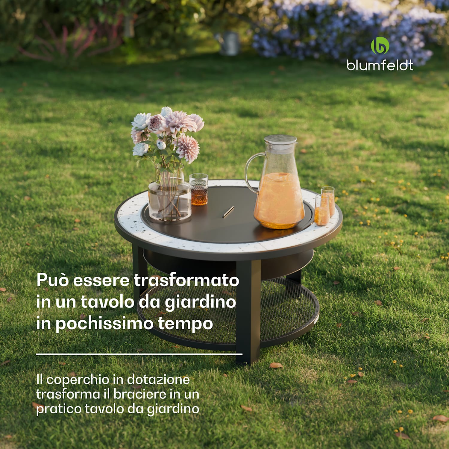 Merano Circolo - Braciere 3 in 1 con funzione grill, utilizzabile come tavolo, 87 cm di diametro round | Bianco