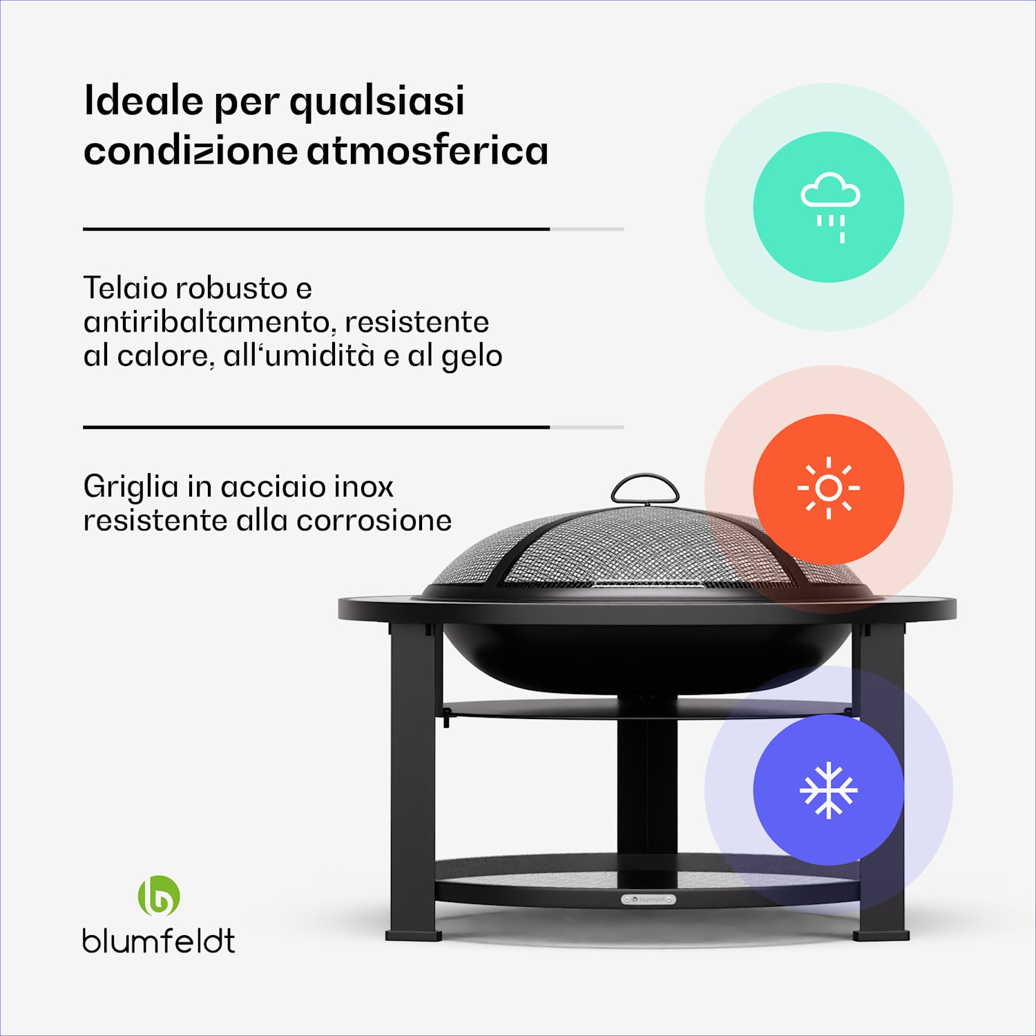 Merano Circolo - Braciere 3 in 1 con funzione grill, utilizzabile come tavolo, 87 cm di diametro round | Bianco