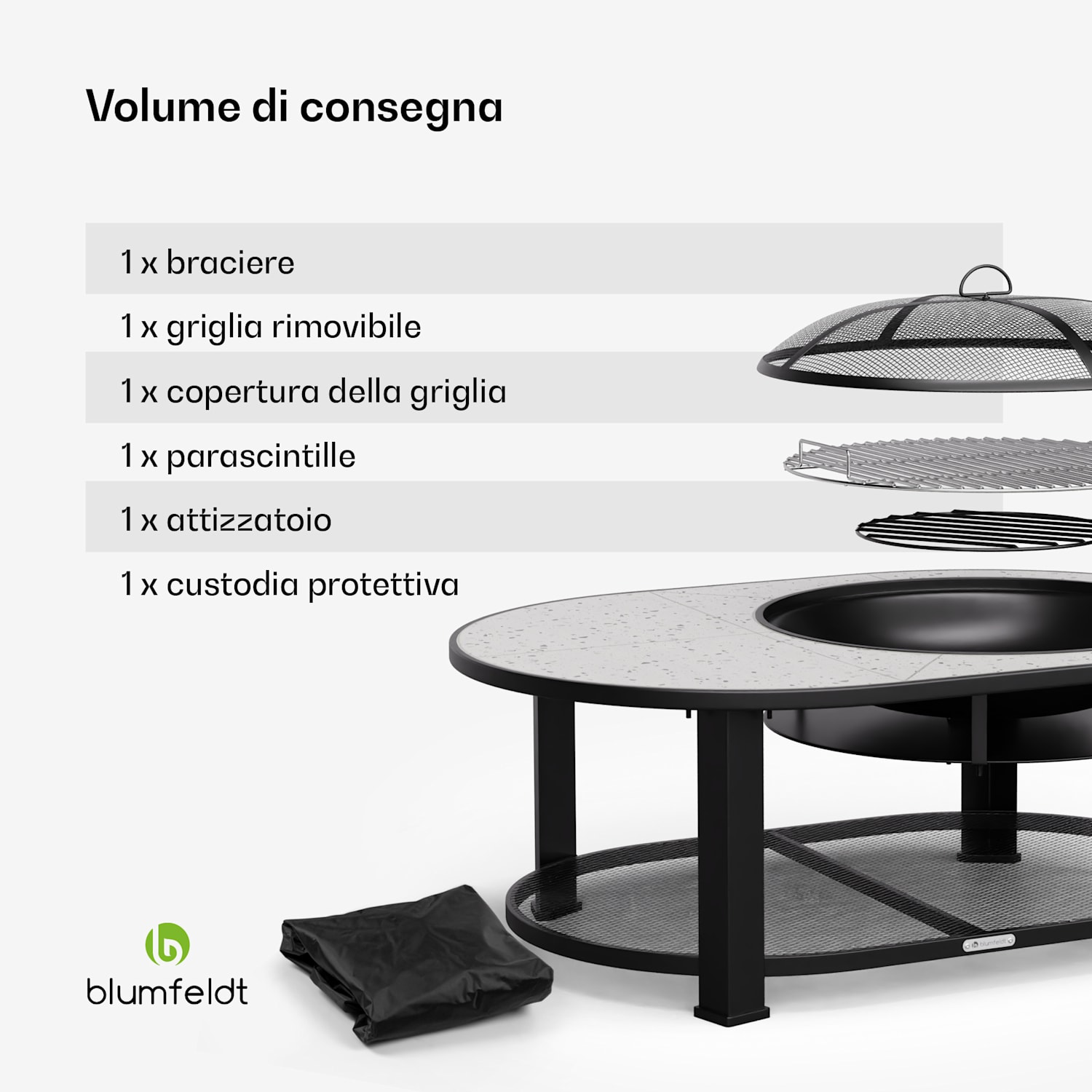 Merano Circolo L - Braciere 3 in 1 con funzione grill, utilizzabile come tavolo, 122 x 87 cm Ellittico/Ellittica | Bianco