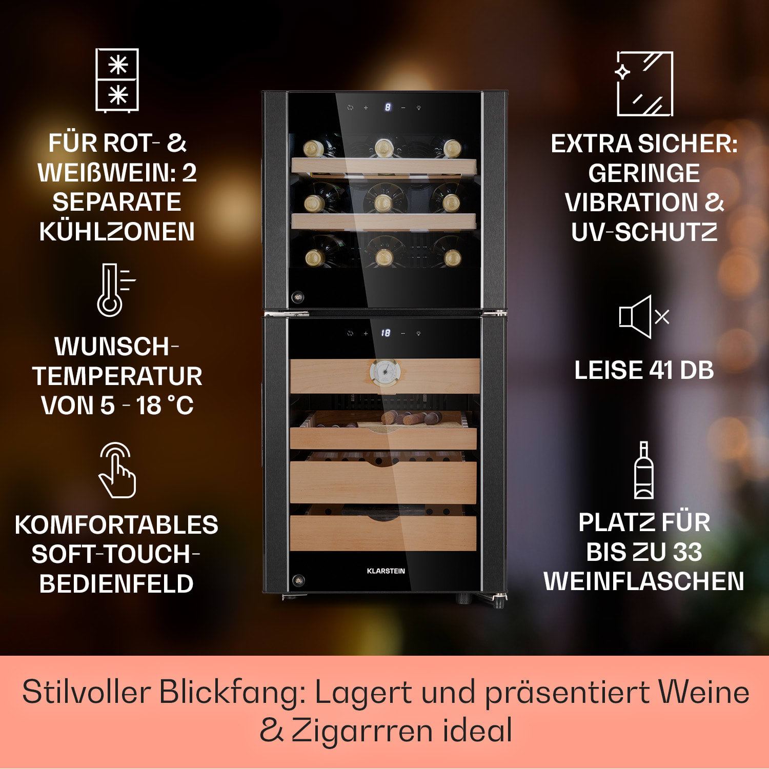 El Dorado 89 Humidor & Weinkühlschrank Touch 89L LED  89 Liter | Schwarz