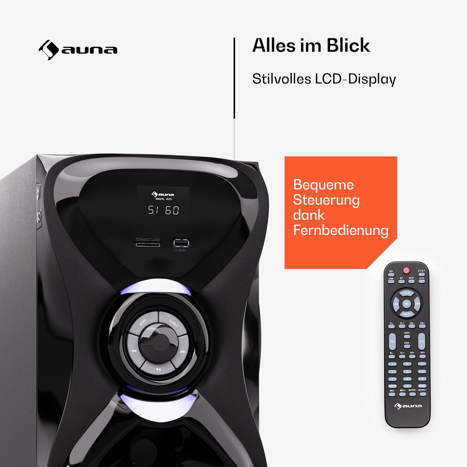 Areal 825 5.1 Wireless Soundsystem Bluetooth 120 W mit Karaoke-Funktion kabellose Rear-Lautsprecher 