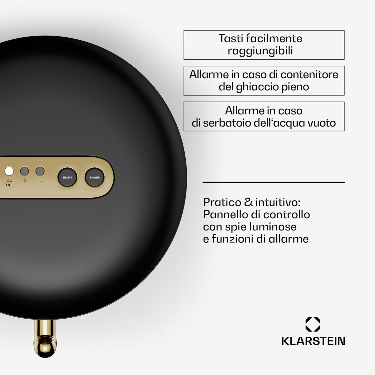 Passau macchina per cubetti di ghiaccio, 2 dimensioni, 15 kg/24 h, autopulente 2,3 ltr | Nero/ Oro anticato metallizzato