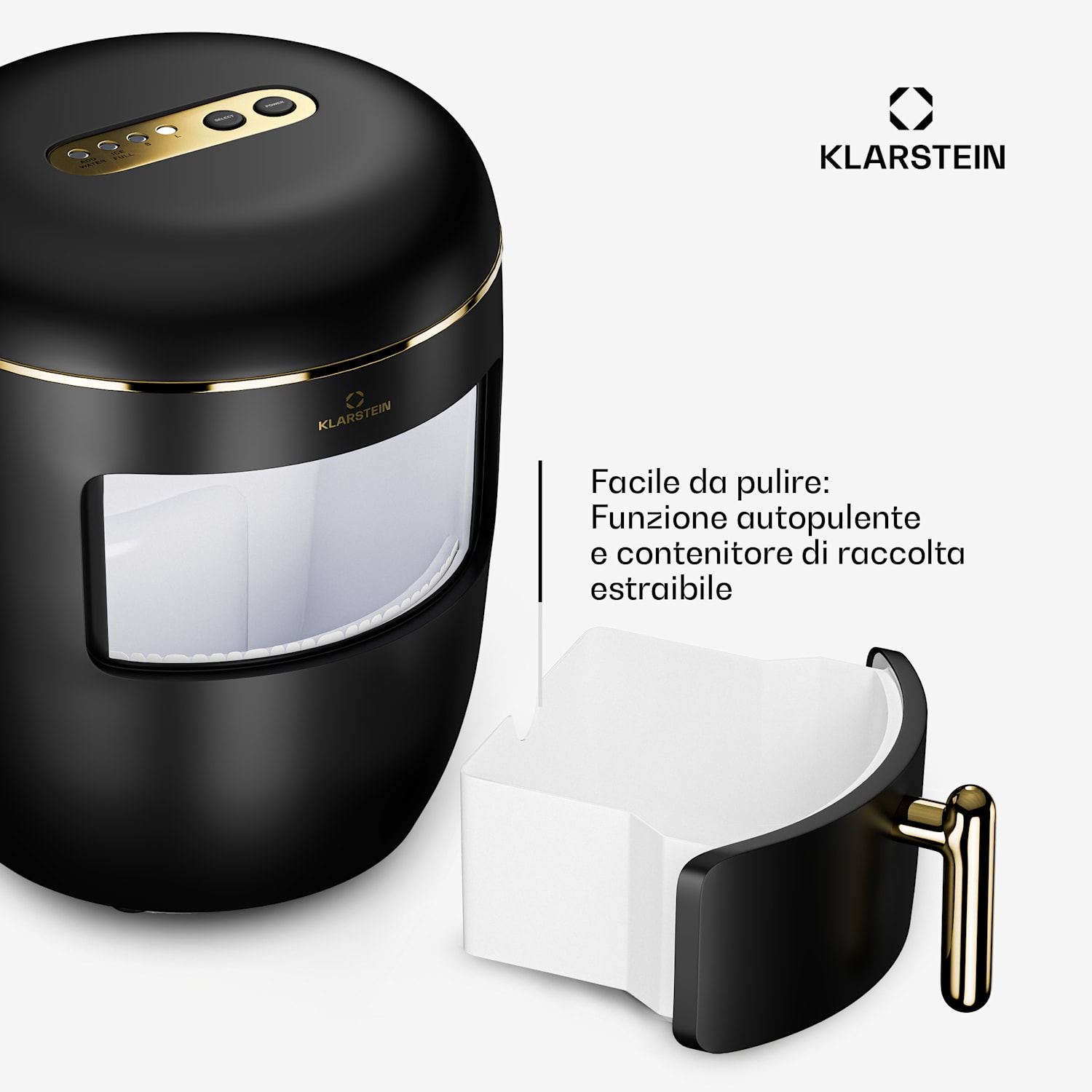 Passau macchina per cubetti di ghiaccio, 2 dimensioni, 15 kg/24 h, autopulente 2,3 ltr | Nero/ Oro anticato metallizzato