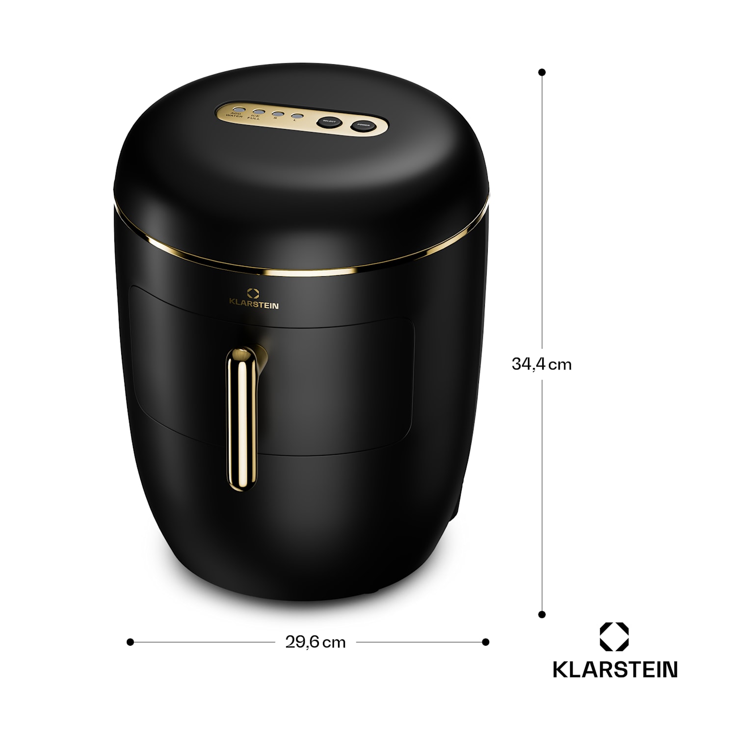 Passau macchina per cubetti di ghiaccio, 2 dimensioni, 15 kg/24 h, autopulente 2,3 ltr | Nero/ Oro anticato metallizzato