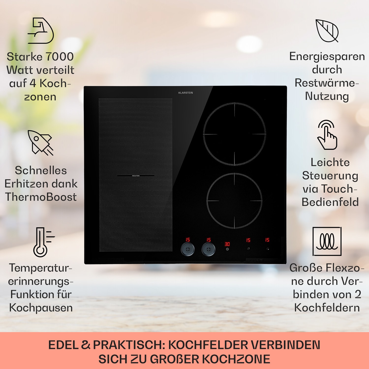 Magnichef 4 Flex Einbaukochfeld Induktion 4 Zonen / Flexzone 7000W Glaskeramik 