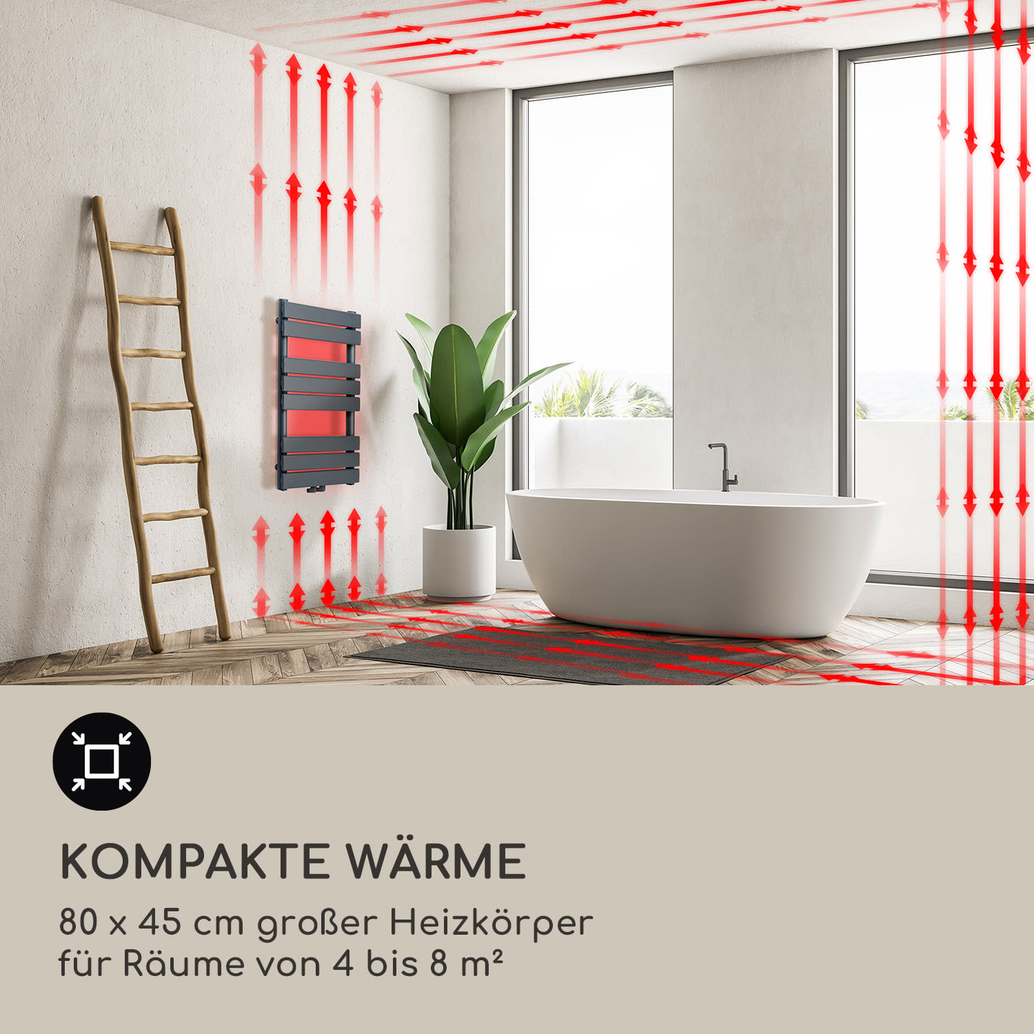 Fairmont 80 x 45 Heizkörper 375W Warmwasser 3 Handtuchhalter 1/2 45 x 80 cm | Anthrazit