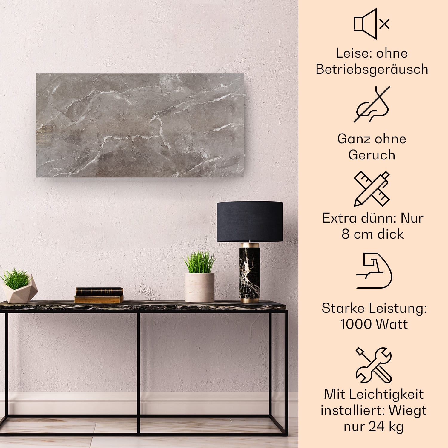 Santorini Smart- Pannello riscaldante a infrarossi, 120 x 60 cm, 1000 W, timer settimanale, IP24 1000 W