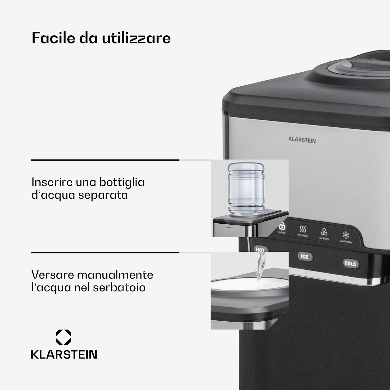 Aqueous - Macchina del ghiaccio 3 in 1: cubetti di ghiaccio ed erogatore d'acqua calda e fredda, 20 kg/24 ore Argento
