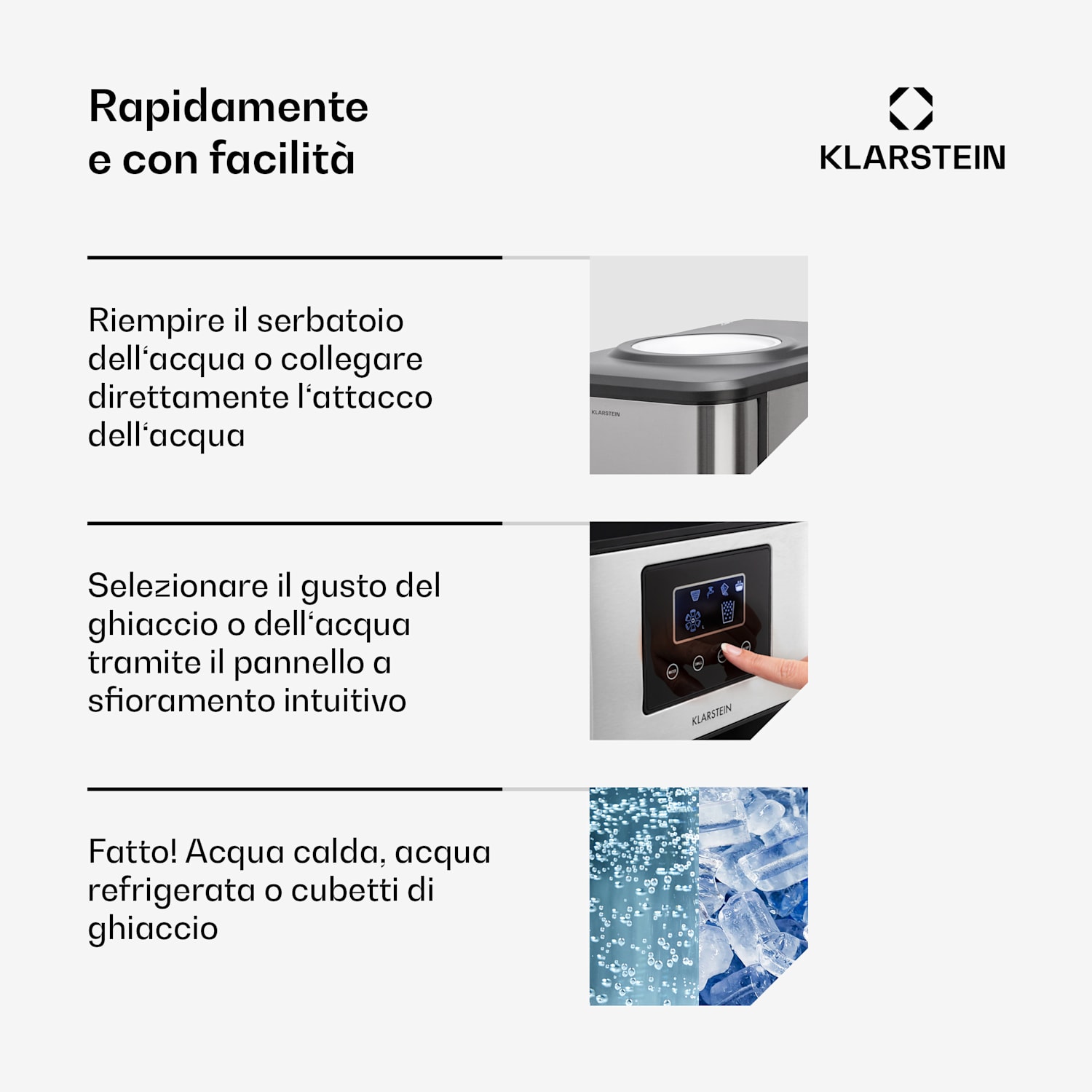Aqueous - Macchina del ghiaccio 3 in 1: cubetti di ghiaccio ed erogatore d'acqua calda e fredda, 20 kg/24 ore Argento