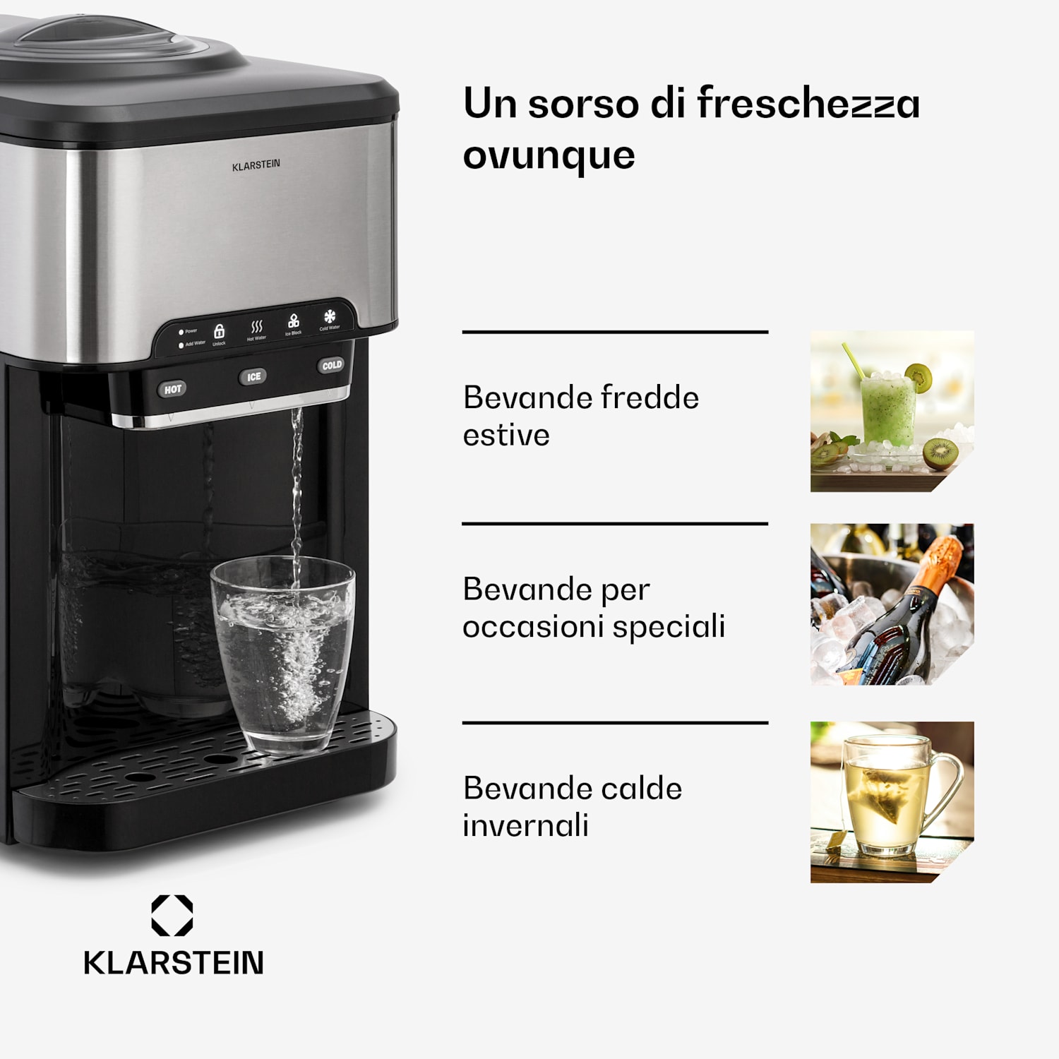 Aqueous - Macchina del ghiaccio 3 in 1: cubetti di ghiaccio ed erogatore d'acqua calda e fredda, 20 kg/24 ore Argento