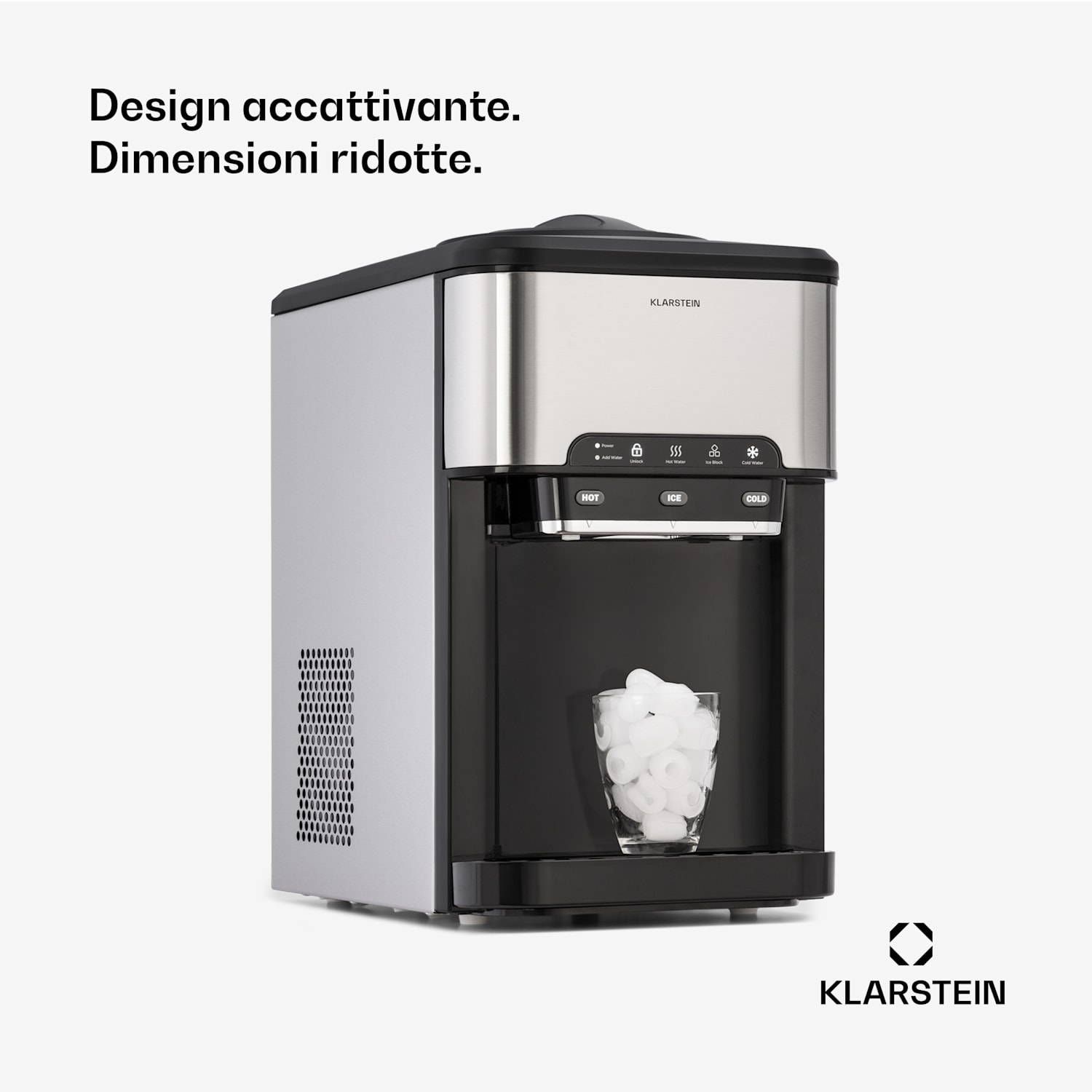 Aqueous - Macchina del ghiaccio 3 in 1: cubetti di ghiaccio ed erogatore d'acqua calda e fredda, 20 kg/24 ore Argento