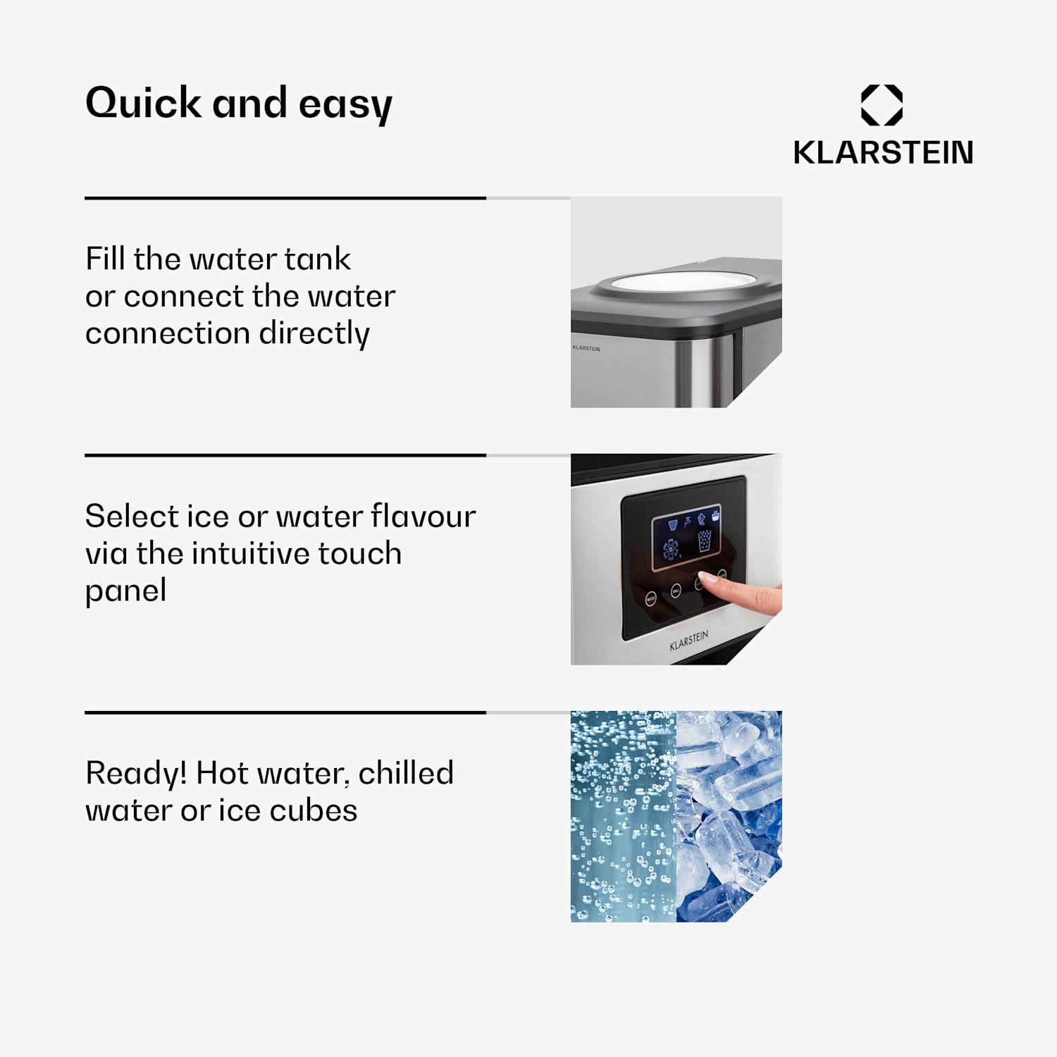 Aqueous ice cube machine 3-in-1: Ice cubes, water dispenser: hot & cold 20 kg/24h Silver