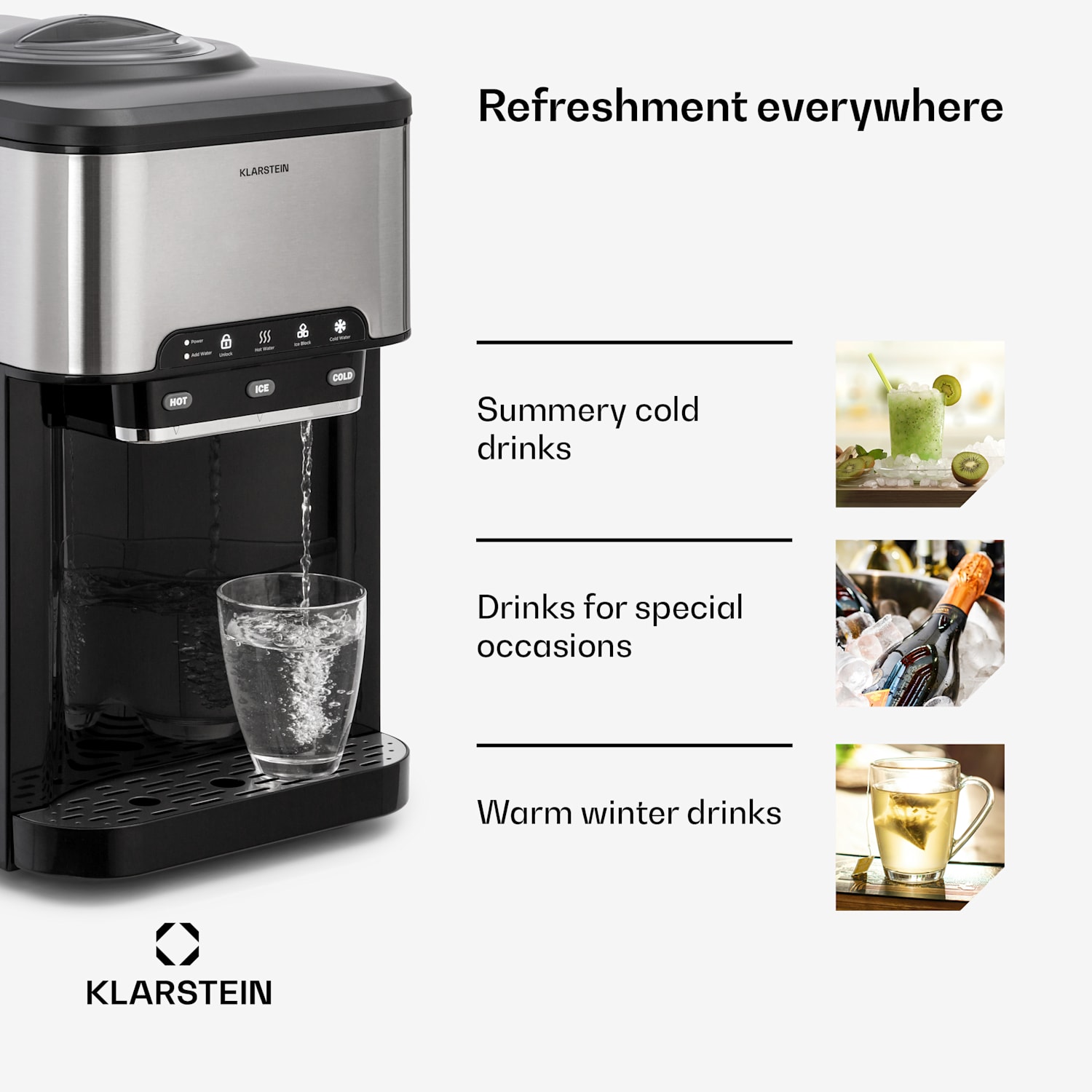 Aqueous ice cube machine 3-in-1: Ice cubes, water dispenser: hot & cold 20 kg/24h Silver