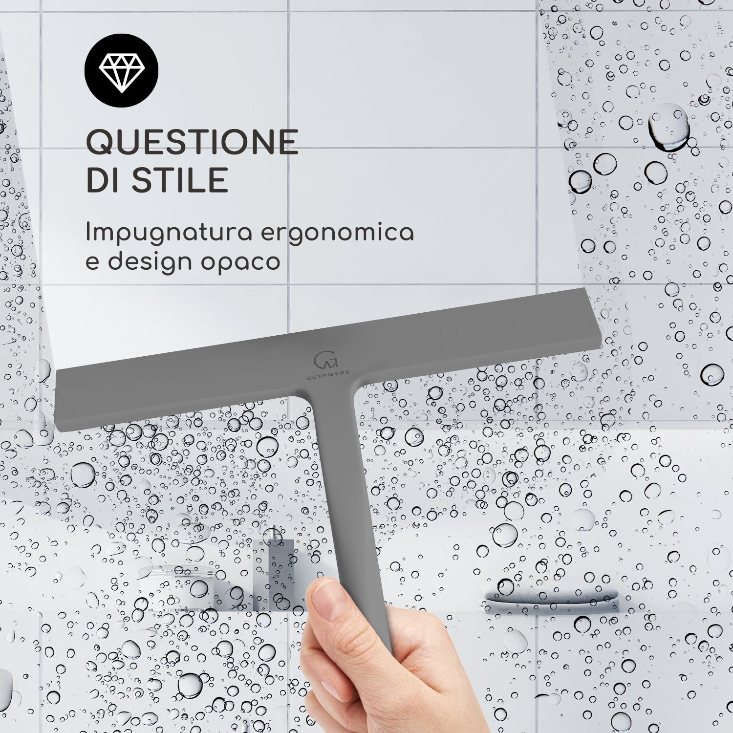Blaze - Tergivetro per doccia, 23 cm, rivestimento in silicone, nucleo in acciaio inox, design moderno 