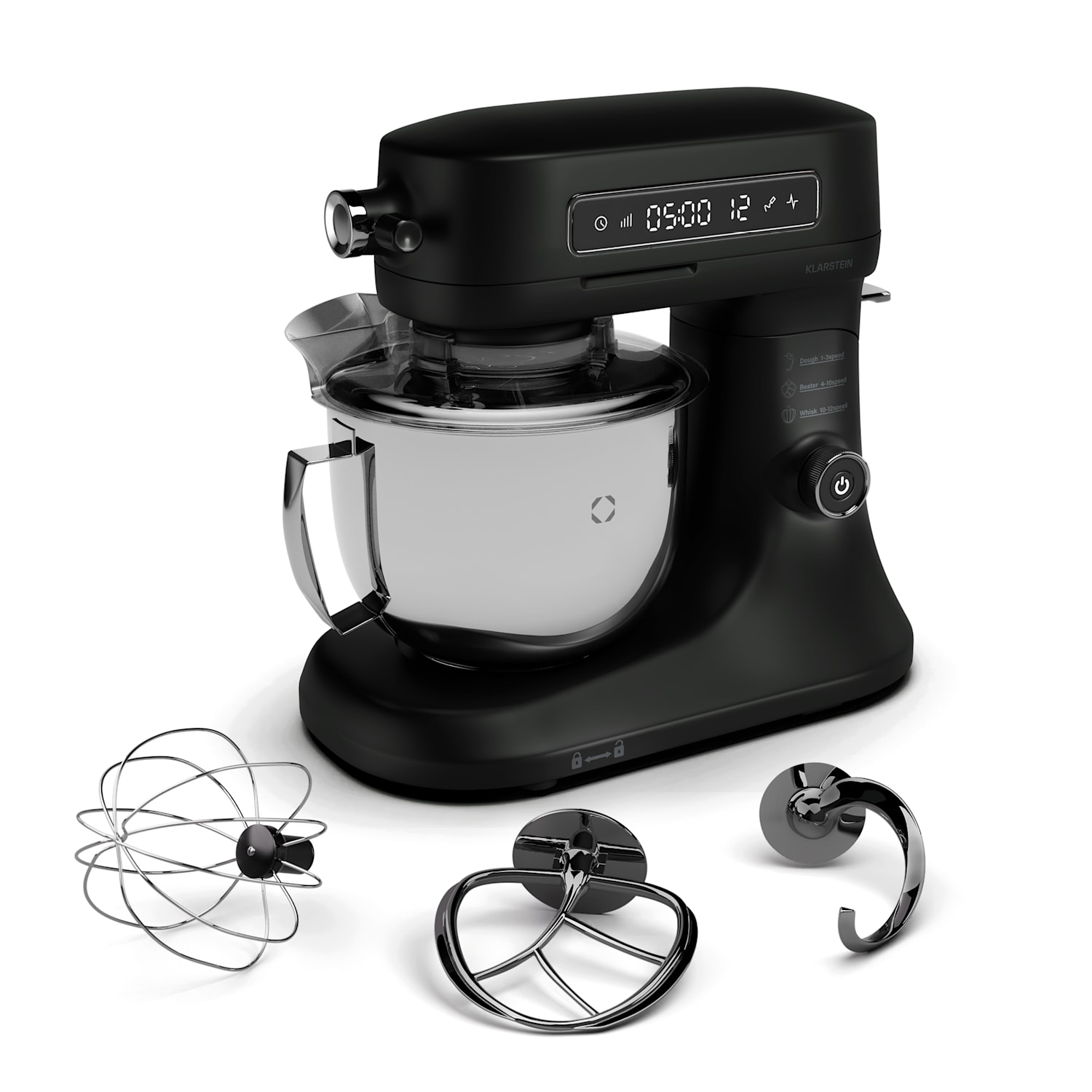 Chiara food processor | 1600 watts | 12 settings | stainless steel bowl | LCD display | incl. accessories Black