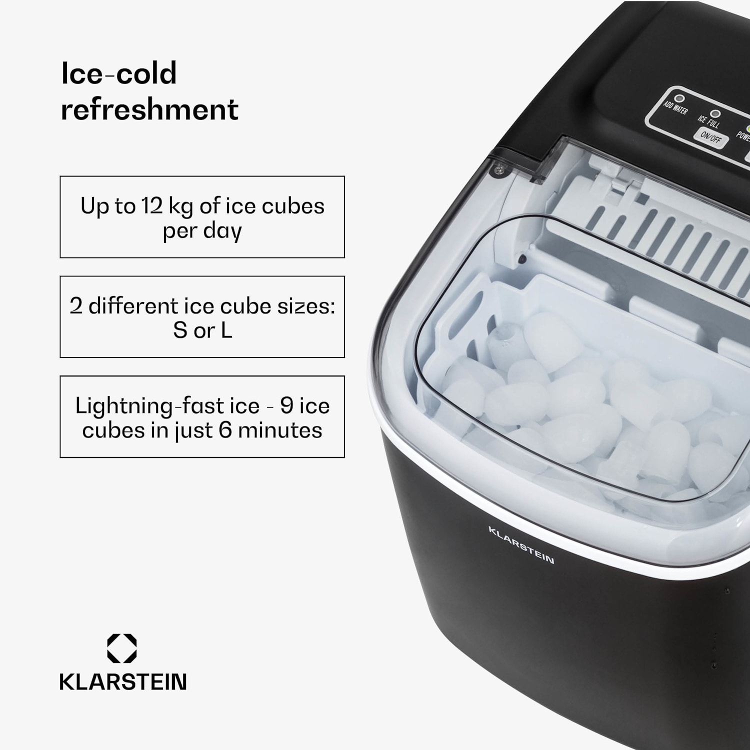 Caldwell jääpalakone sylinterijää 12 kg/24 h vesisäiliö: 1,3 l 1,3 Ltr | Musta