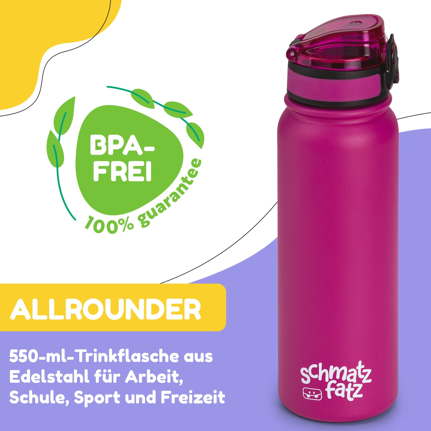 Wakaba Thermosflasche 550 ml Edelstahl Tritan BPA-frei 550 ml | Violett