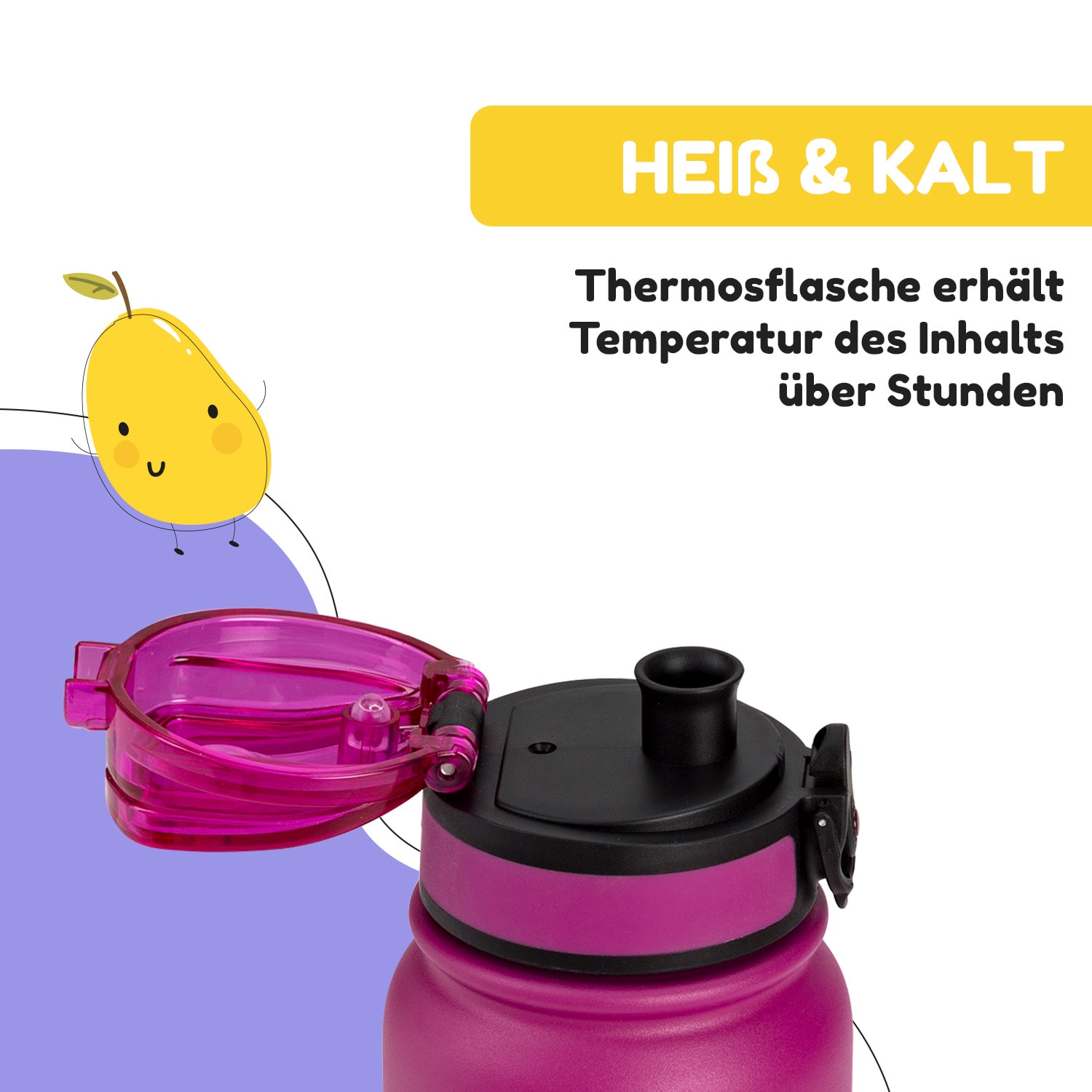 Bouteille thermos Wakaba 550 ml en acier inoxydable Tritan sans BPA 550 ml | Purple Sun