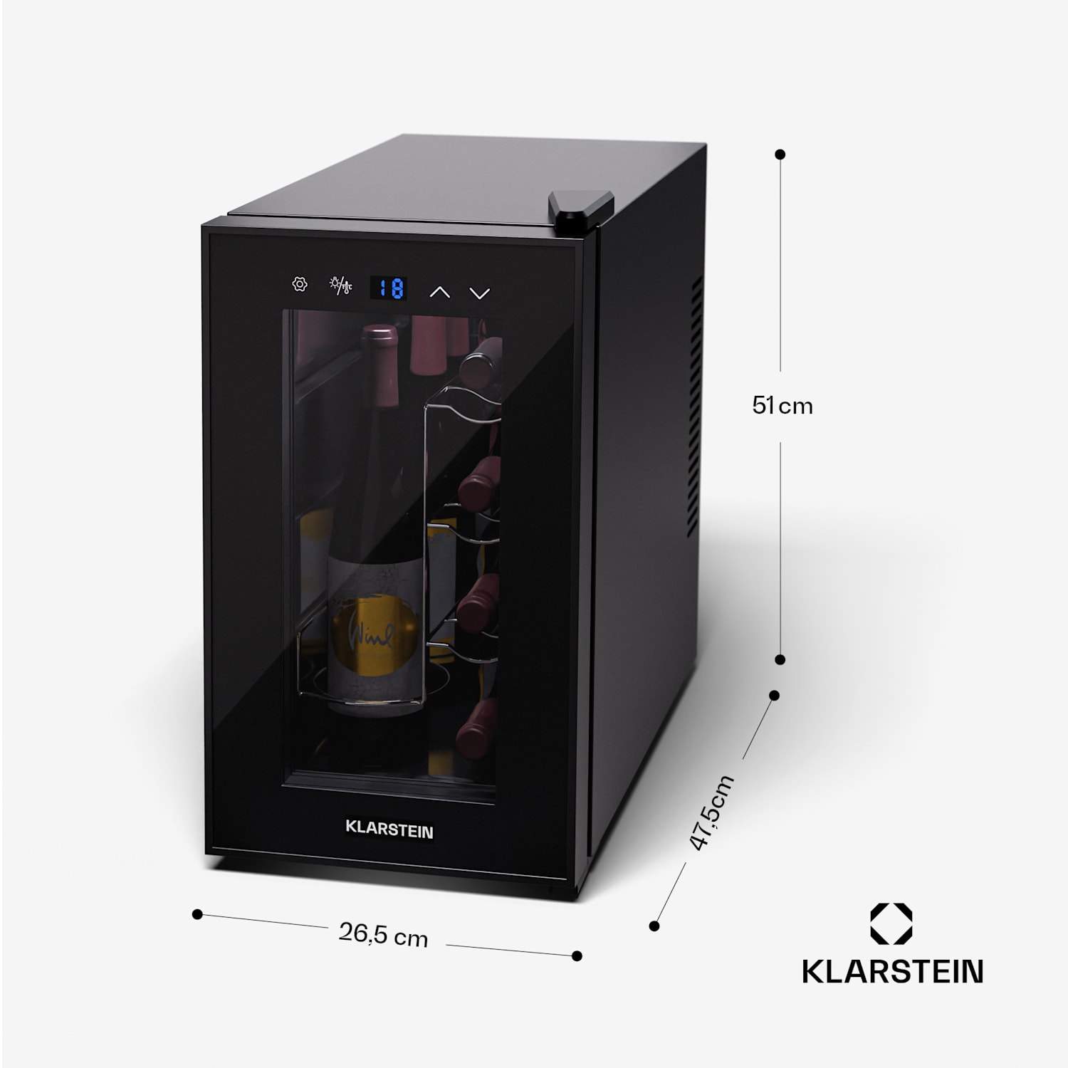 Shiraz 8 Uno Vertical Weinkühlschrank 8 Flaschen 8 - 18 °C Touch-Control 8 Flaschen (vertikal) | 1 Kühlzone | Schwarz