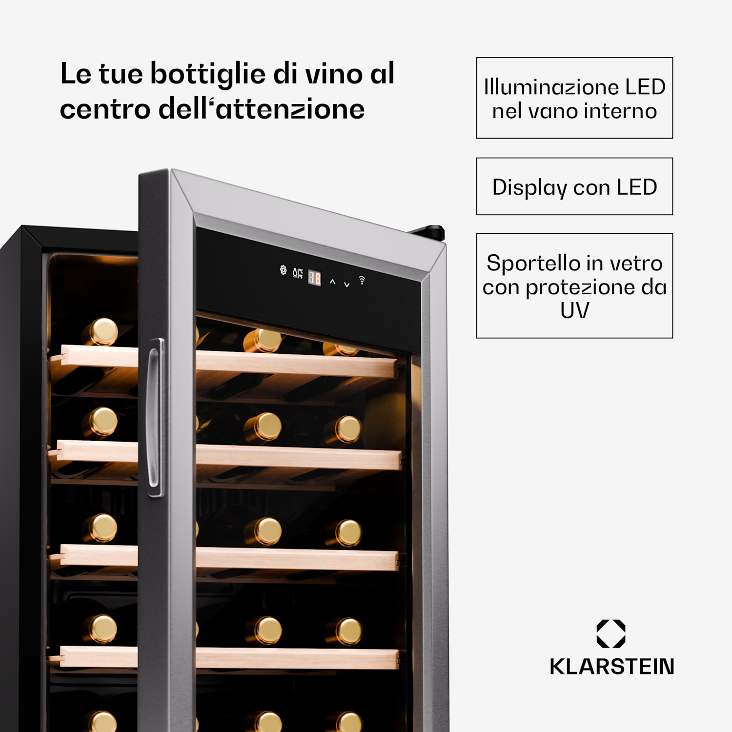 Shiraz Premium Smart 24 - Frigorifero per vini, 24 bottiglie, temperatura regolabile, illuminazione LED, controllo WiFi, display touch 