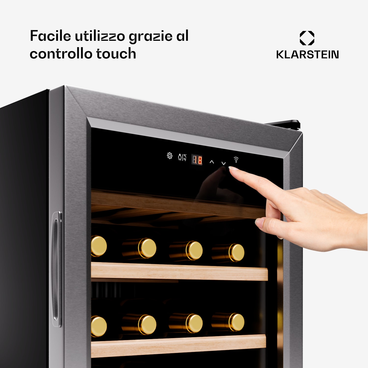Shiraz Premium Smart 24 - Frigorifero per vini, 24 bottiglie, temperatura regolabile, illuminazione LED, controllo WiFi, display touch 
