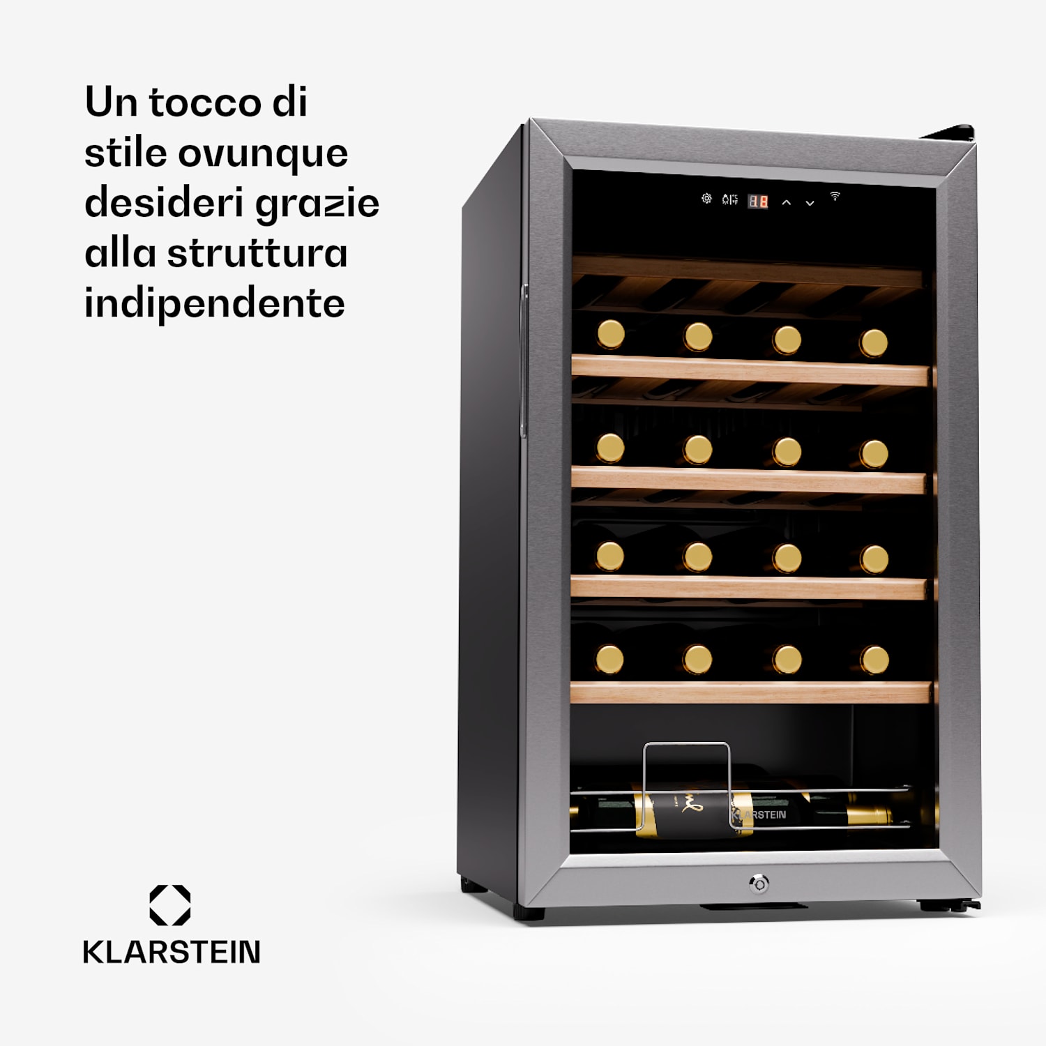 Shiraz Premium Smart 24 - Frigorifero per vini, 24 bottiglie, temperatura regolabile, illuminazione LED, controllo WiFi, display touch 